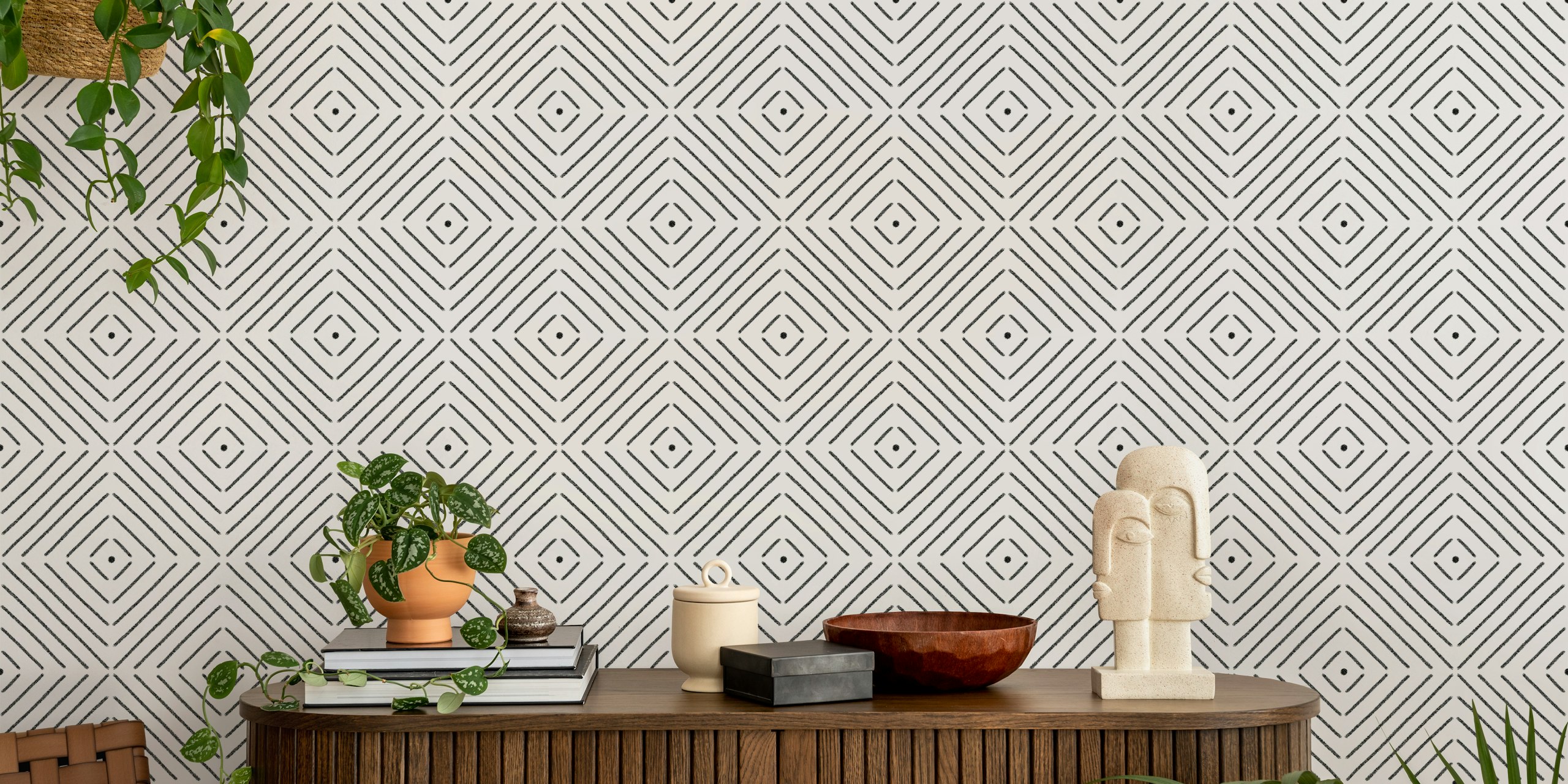Rustic Tile taustakuvio mustana valkoisella