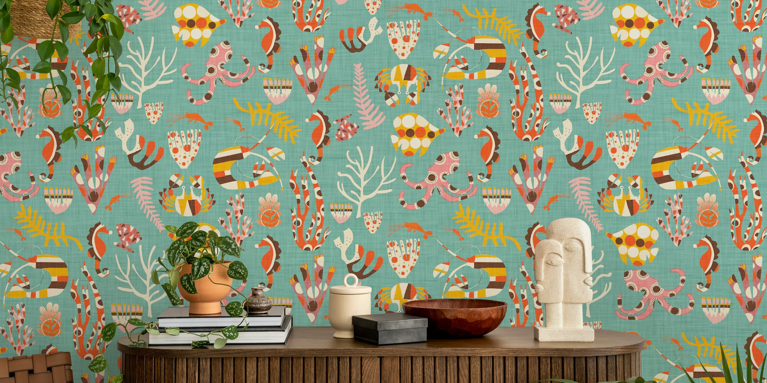 Retro Coral Reef wallpaper in a room