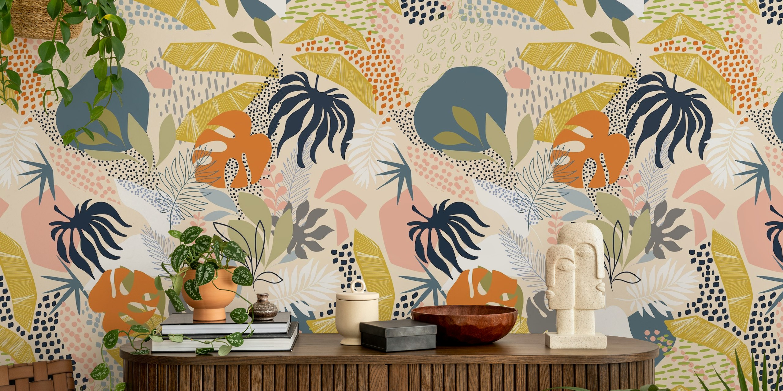 Tropical foliage with colorful leaves and patterns wallpaper