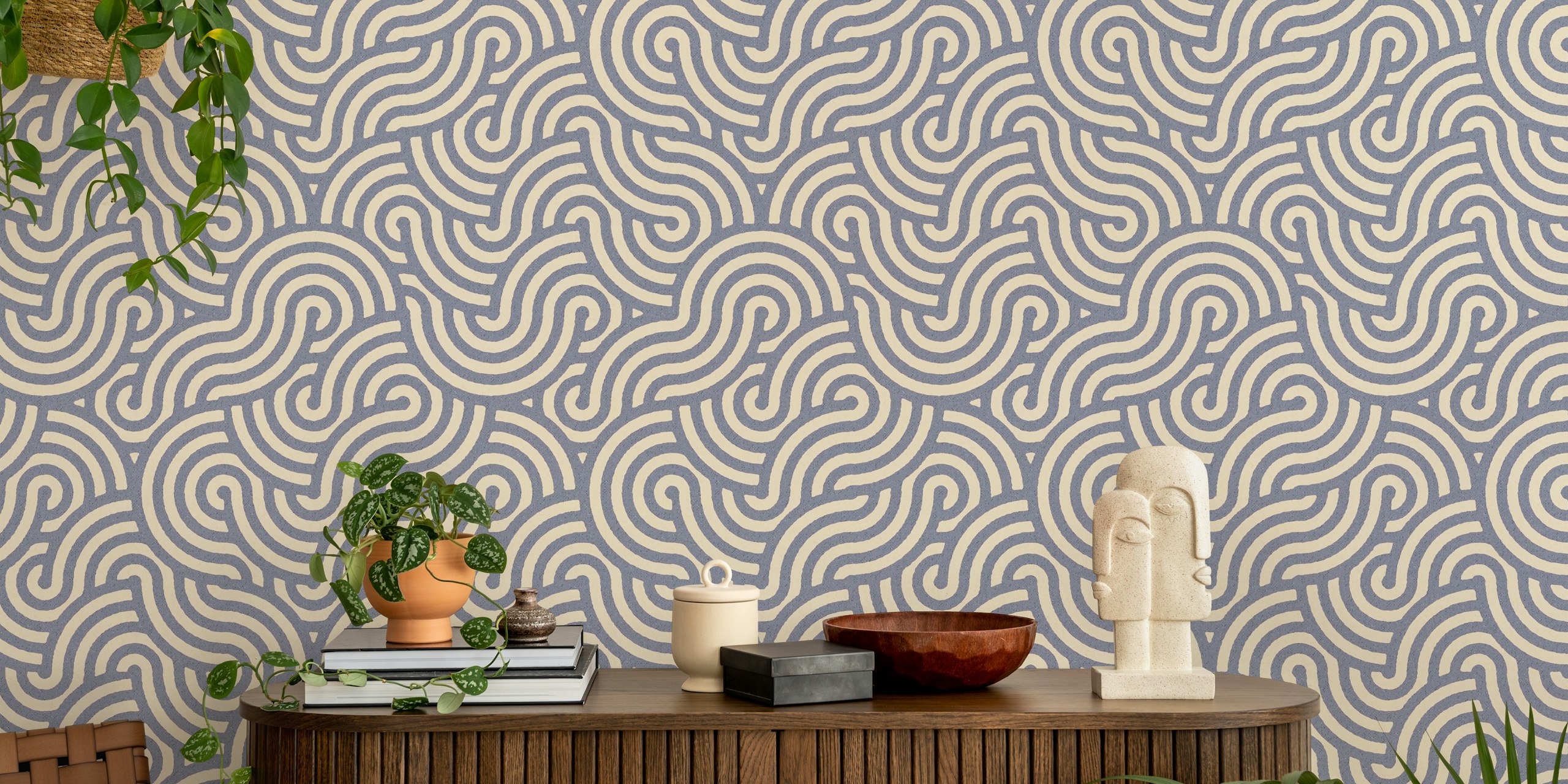 Carta Da Parati Swirl Steel E Oat In Una Stanza