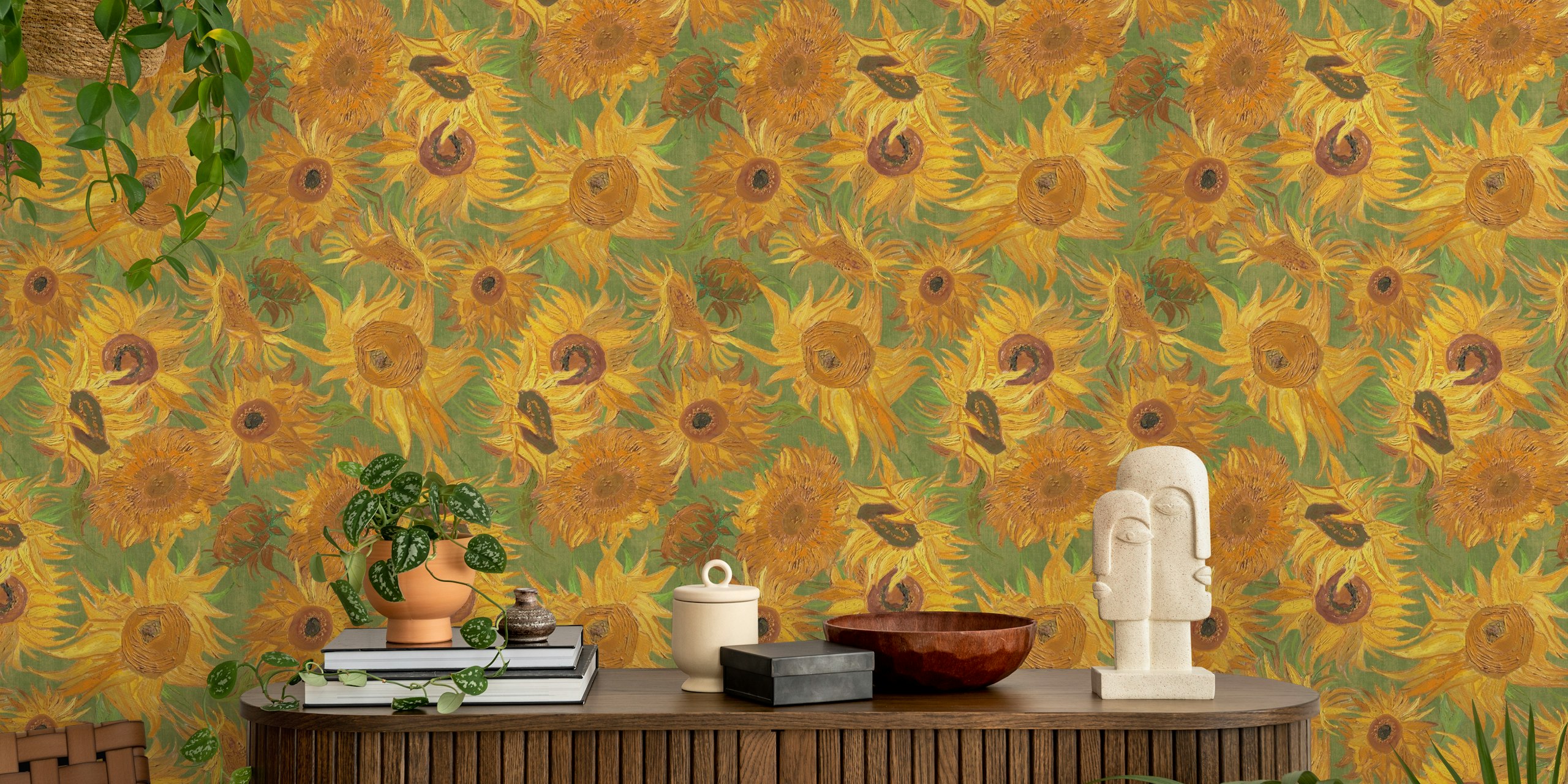 Tapeta Van Gogh sunflowers vystavená v pokoji