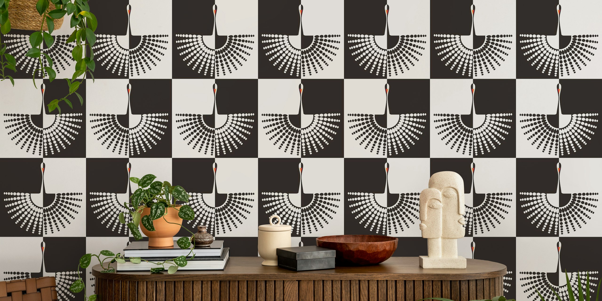Carta da parati Checkered Swan in una stanza elegante
