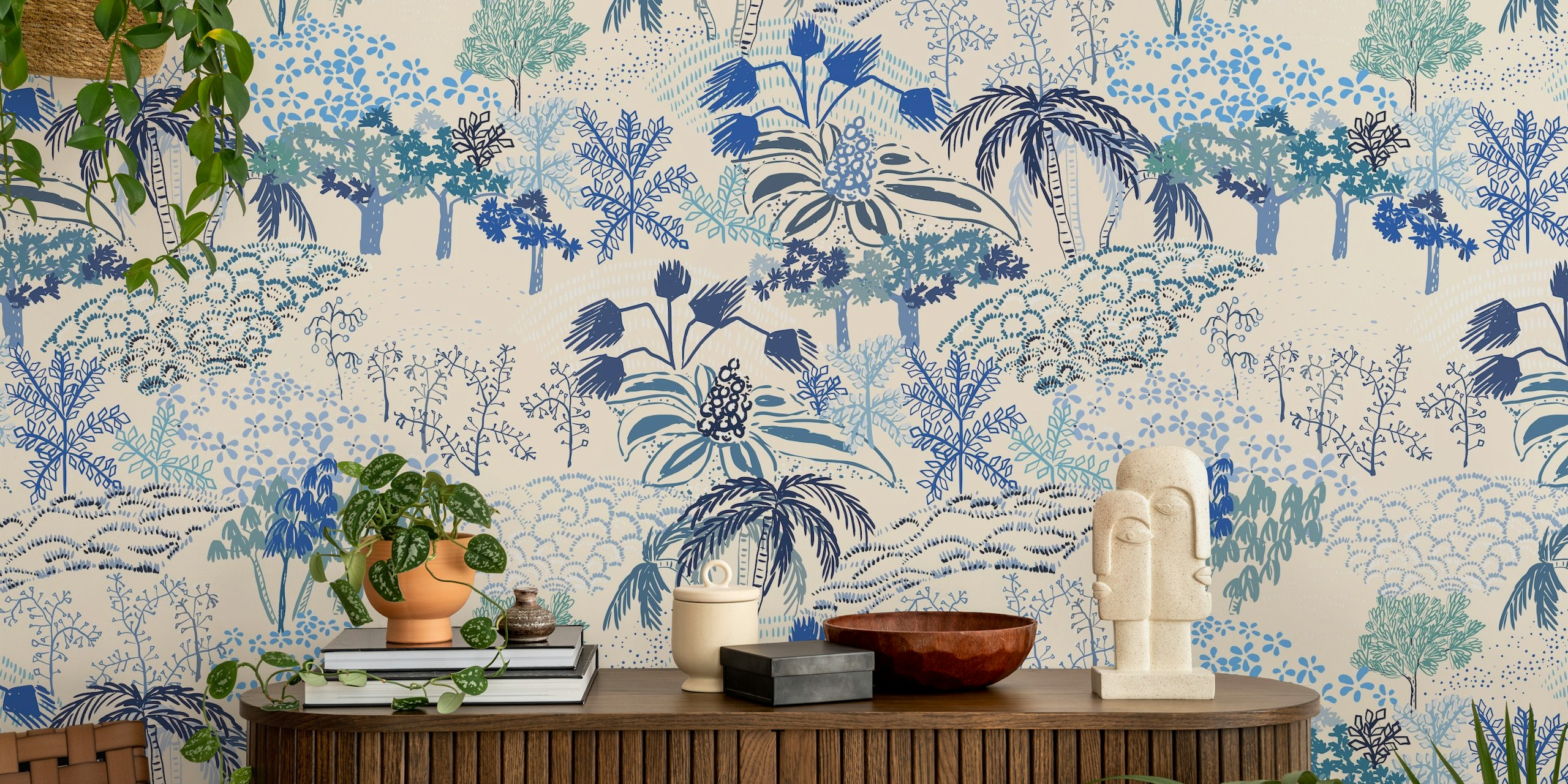 Italian landscape blue tapetti huoneessa