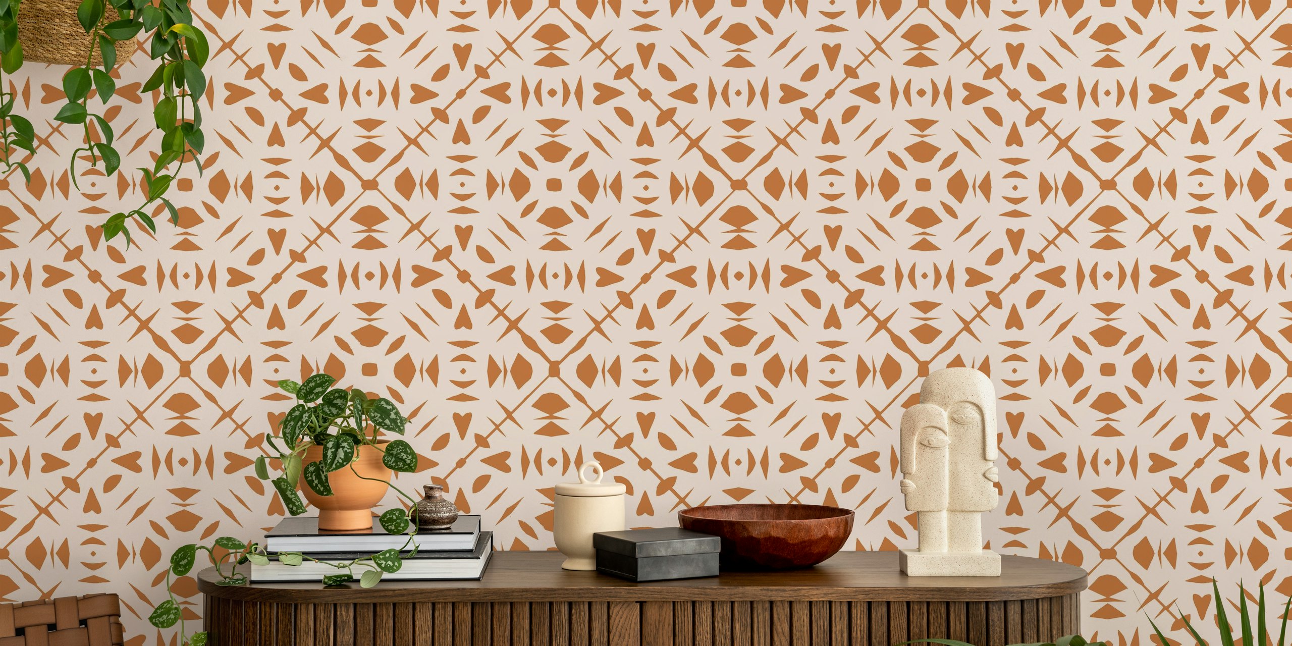 Papercut brown rose tapetti esitelty huoneessa