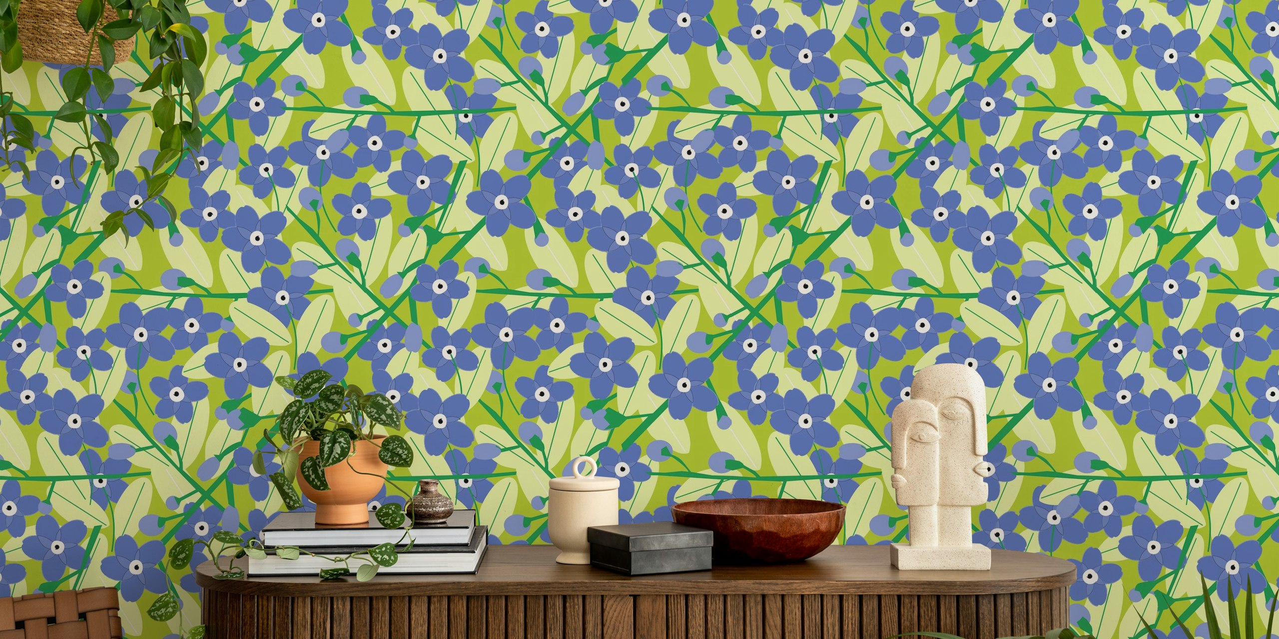 Forget-Me-Knot floral wallpaper in a room