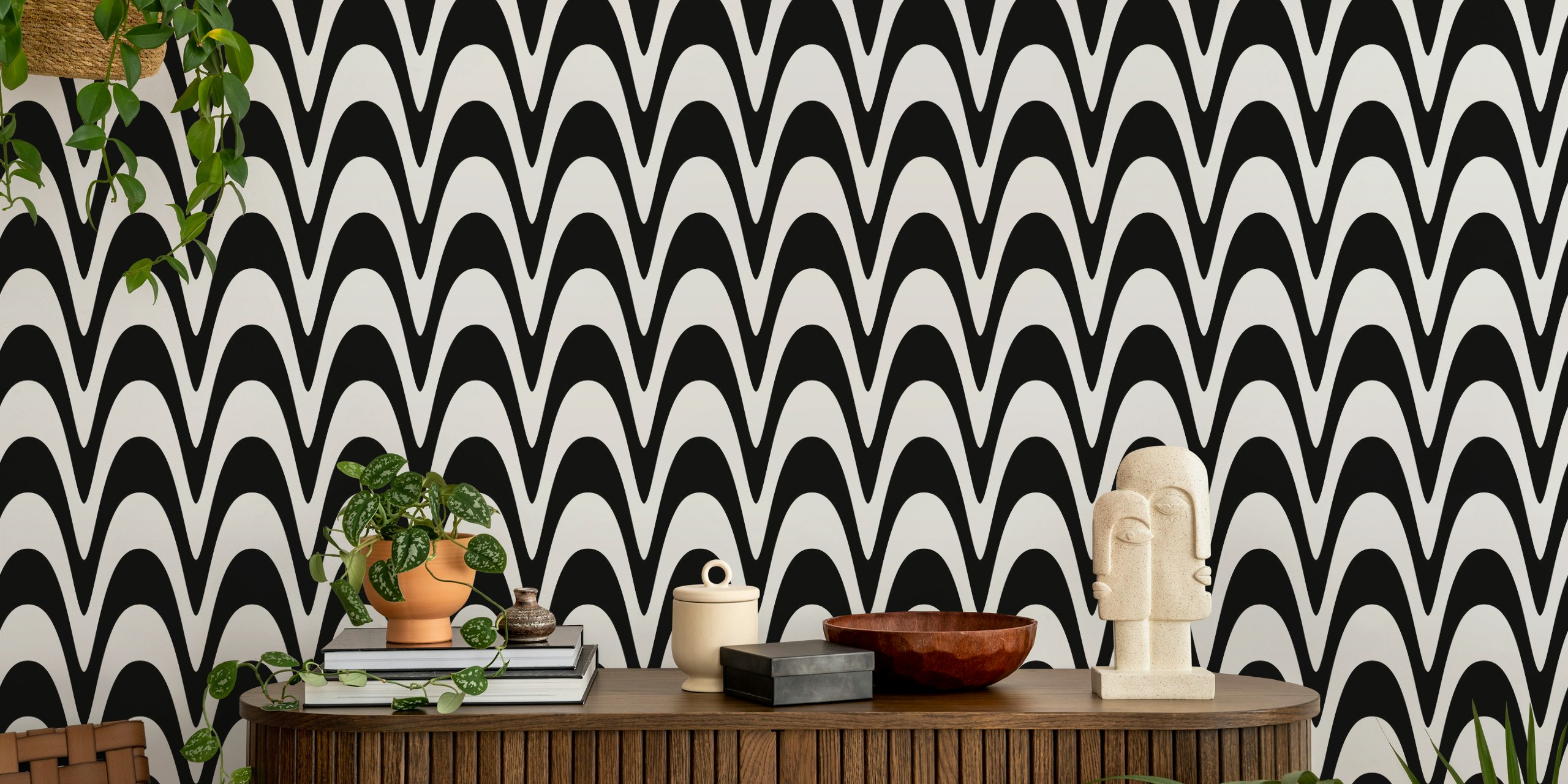 Retro svart og hvit op art tapet