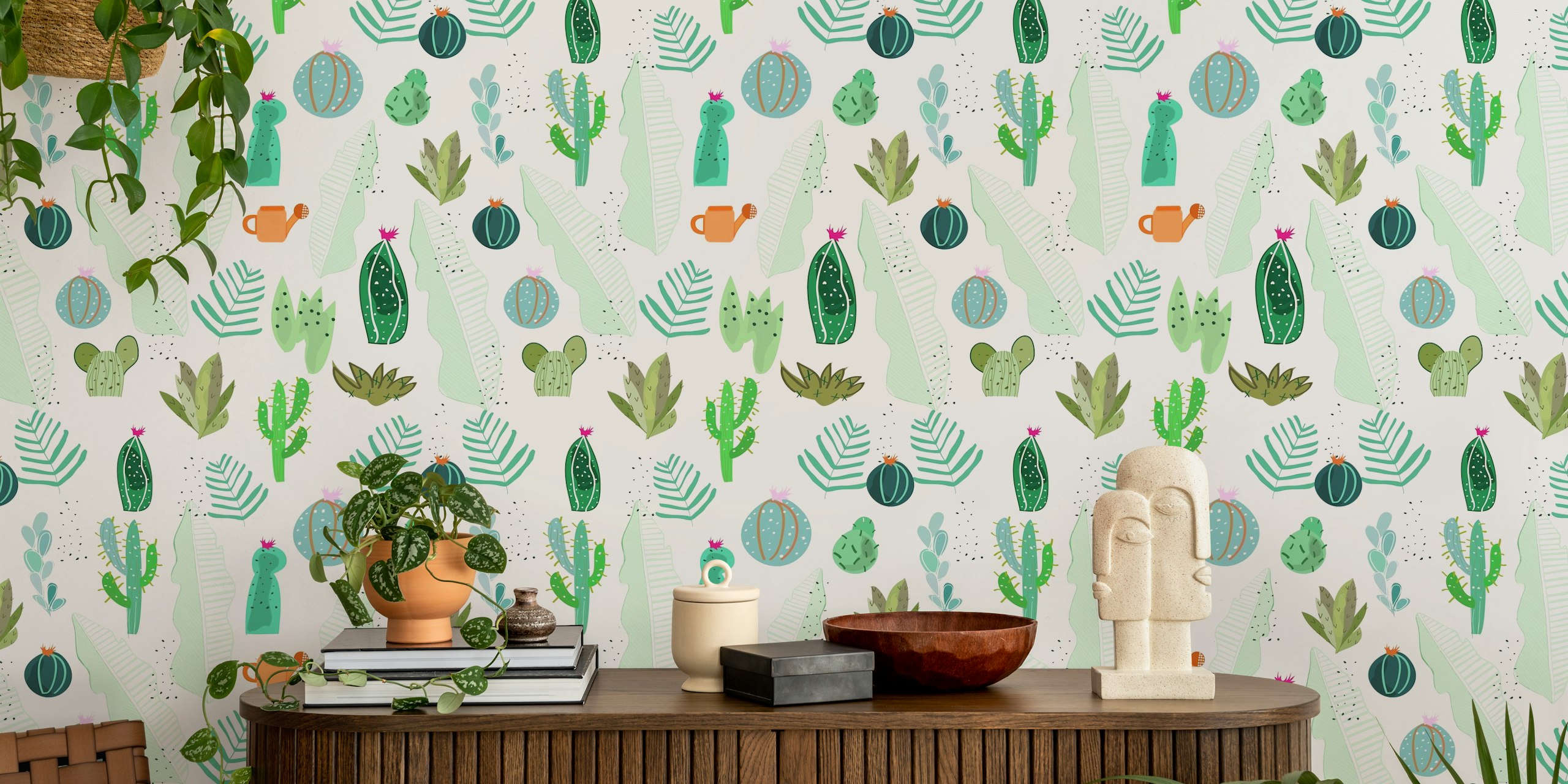 Fotomurais paisagistícos Padrão ilustrativo de cactos e suculentas