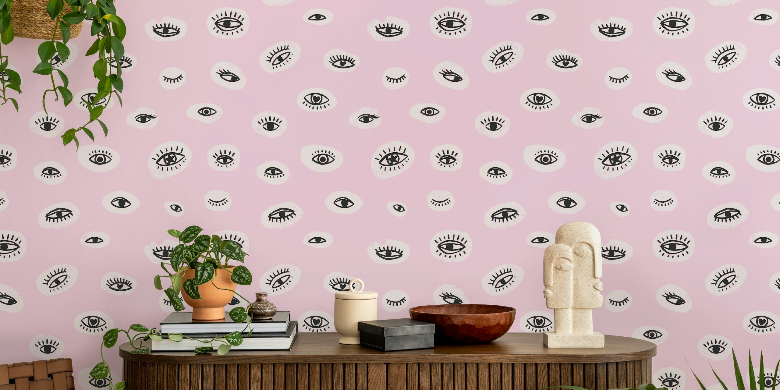 Pink eyes wallpaper pattern in a room
