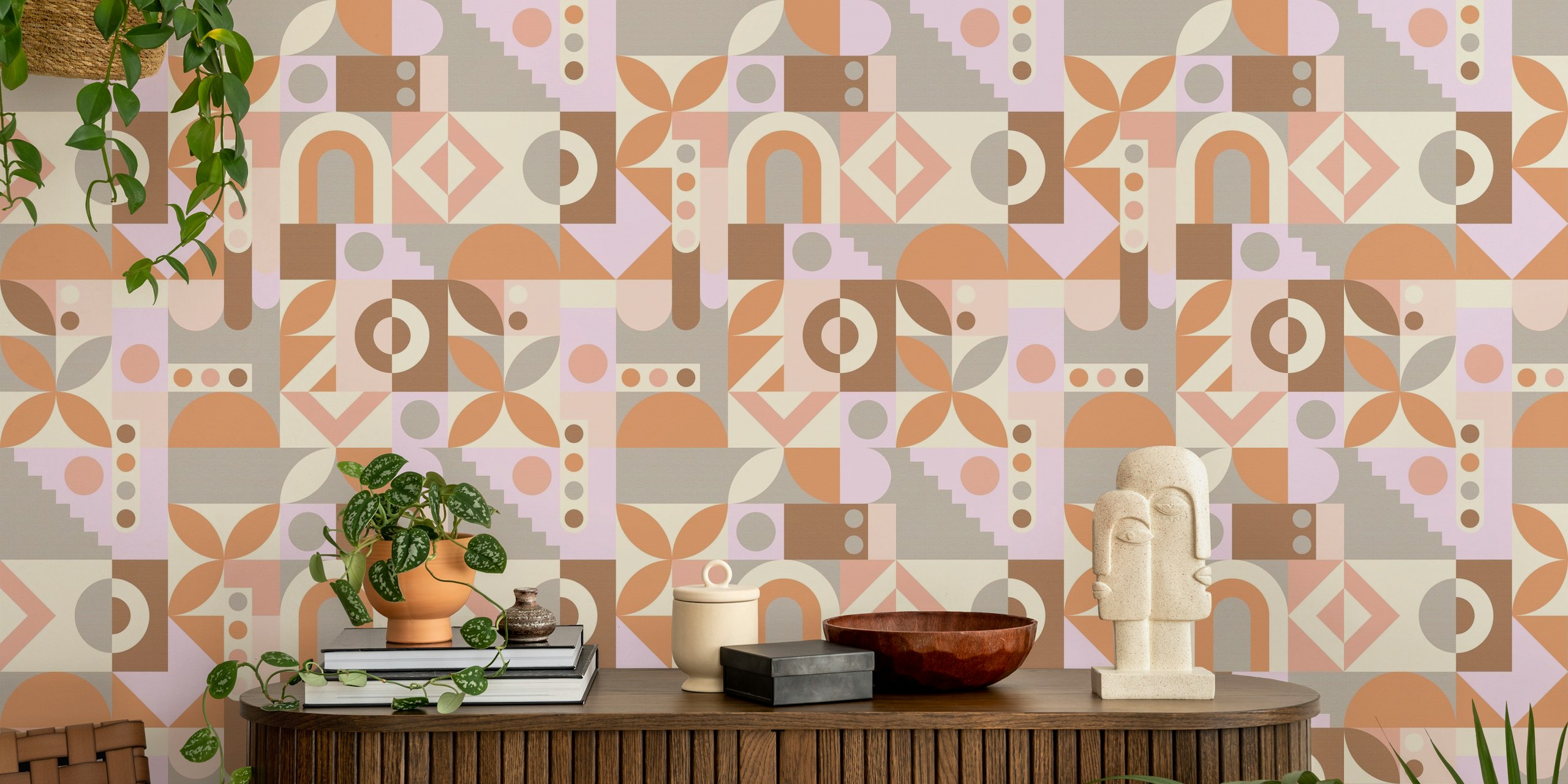 Abstract Boho Geometry τοιχογραφία με γεωμετρικά και οργανικά σχήματα σε γήινες αποχρώσεις