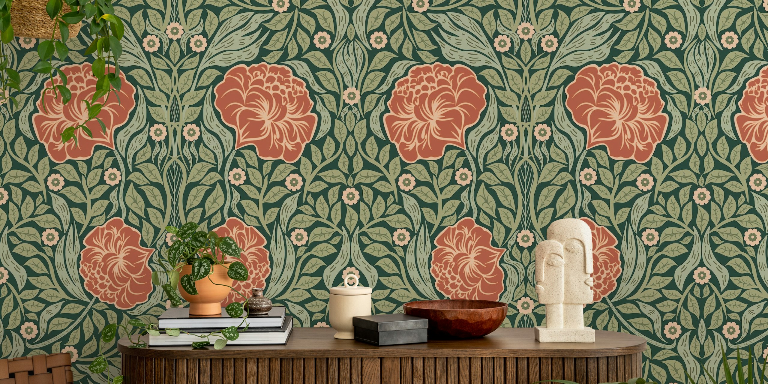 19th Century Victorian Damask Floral tapetti huoneessa