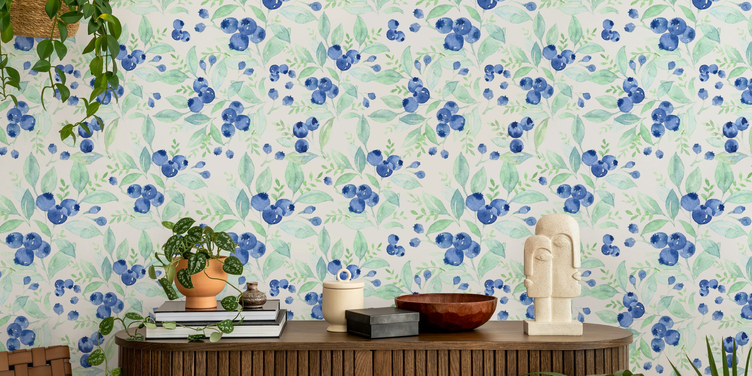 Midsummer Blueberries Forest behang in een kamer