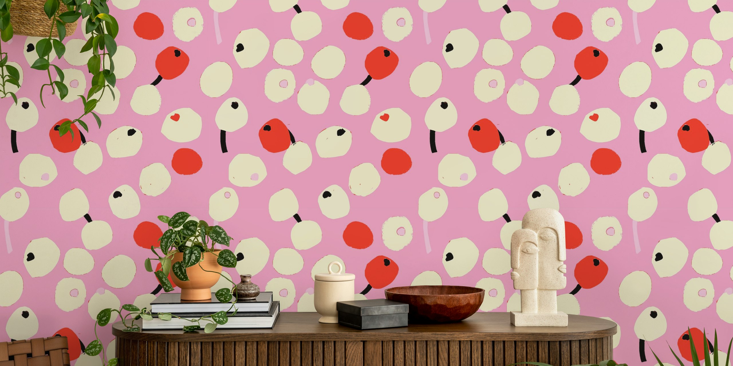 Sweet Cherries Lavender ταπετσαρία σε ένα δωμάτιο