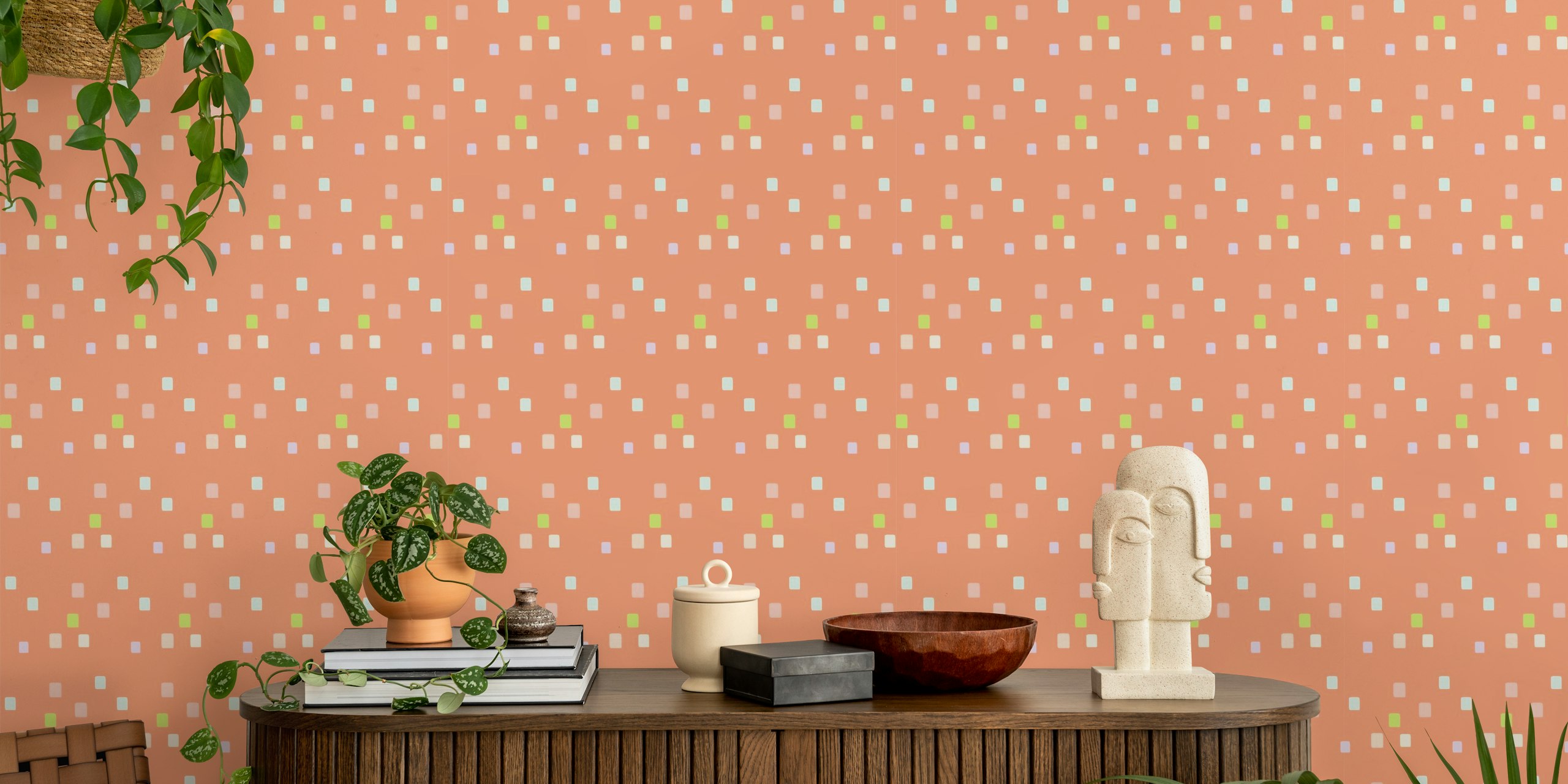 Fun and colorful Ice Cream Confetti wall mural on a peach background with ice cream and confetti patterns