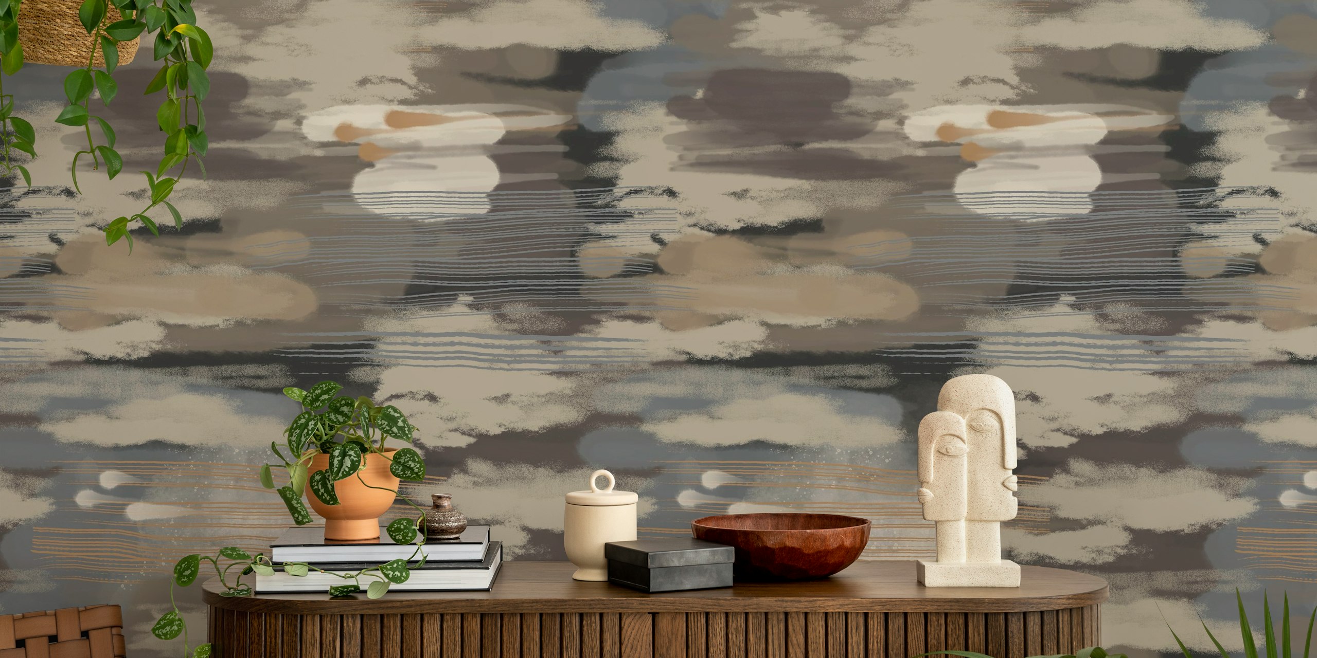 Hypnotic pattern wallpaper displayed in a room