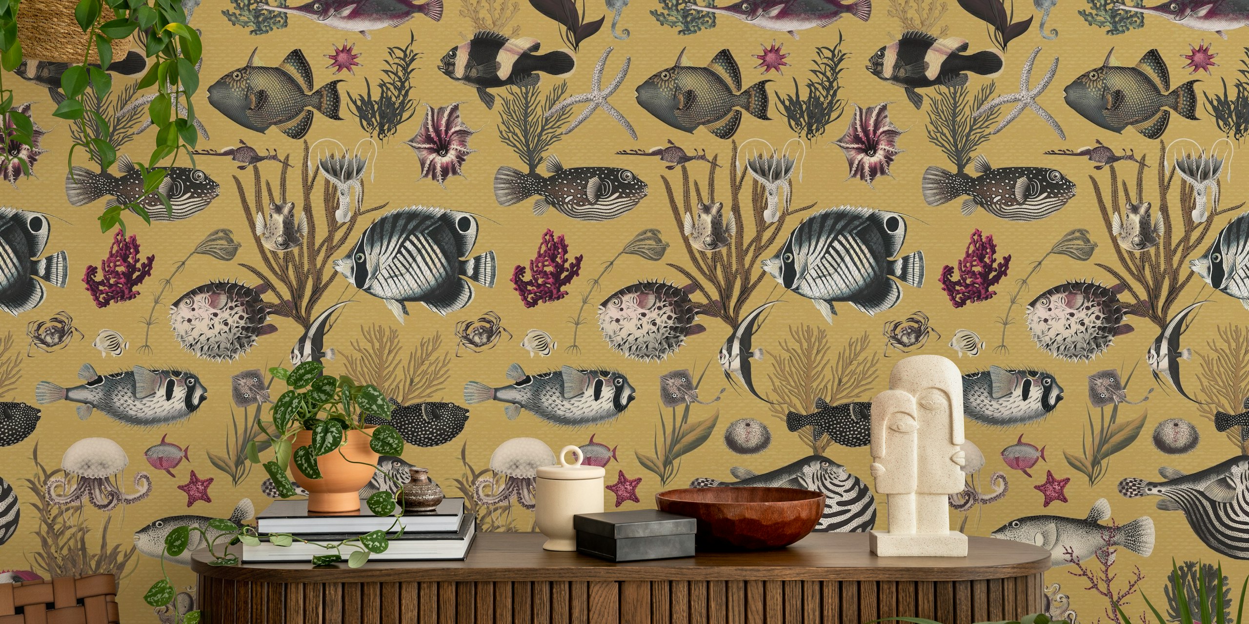 Oceania pattern wallpaper in a room