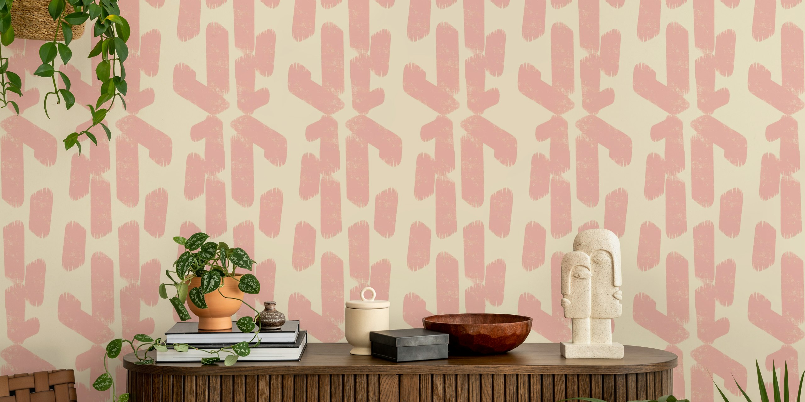 Geometric abstract pattern in soft pink on beige background wallpaper