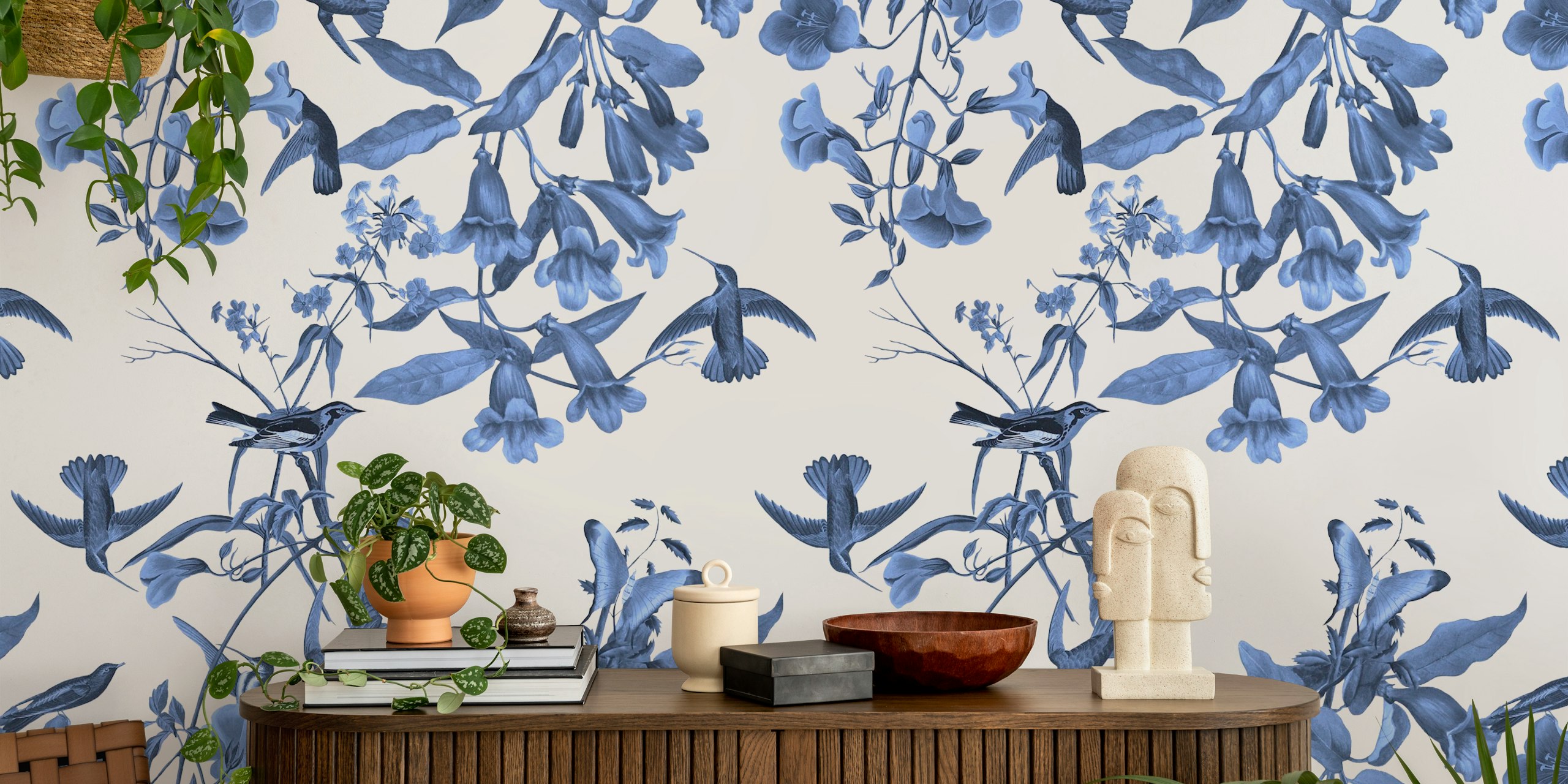 Fototapeta Modrí kolibříci a květiny s designem inspirovaným přírodou