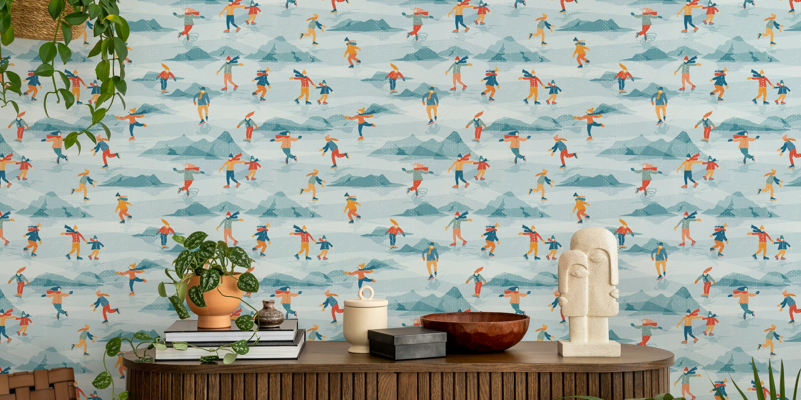Retro ice skating wallpaper in a room