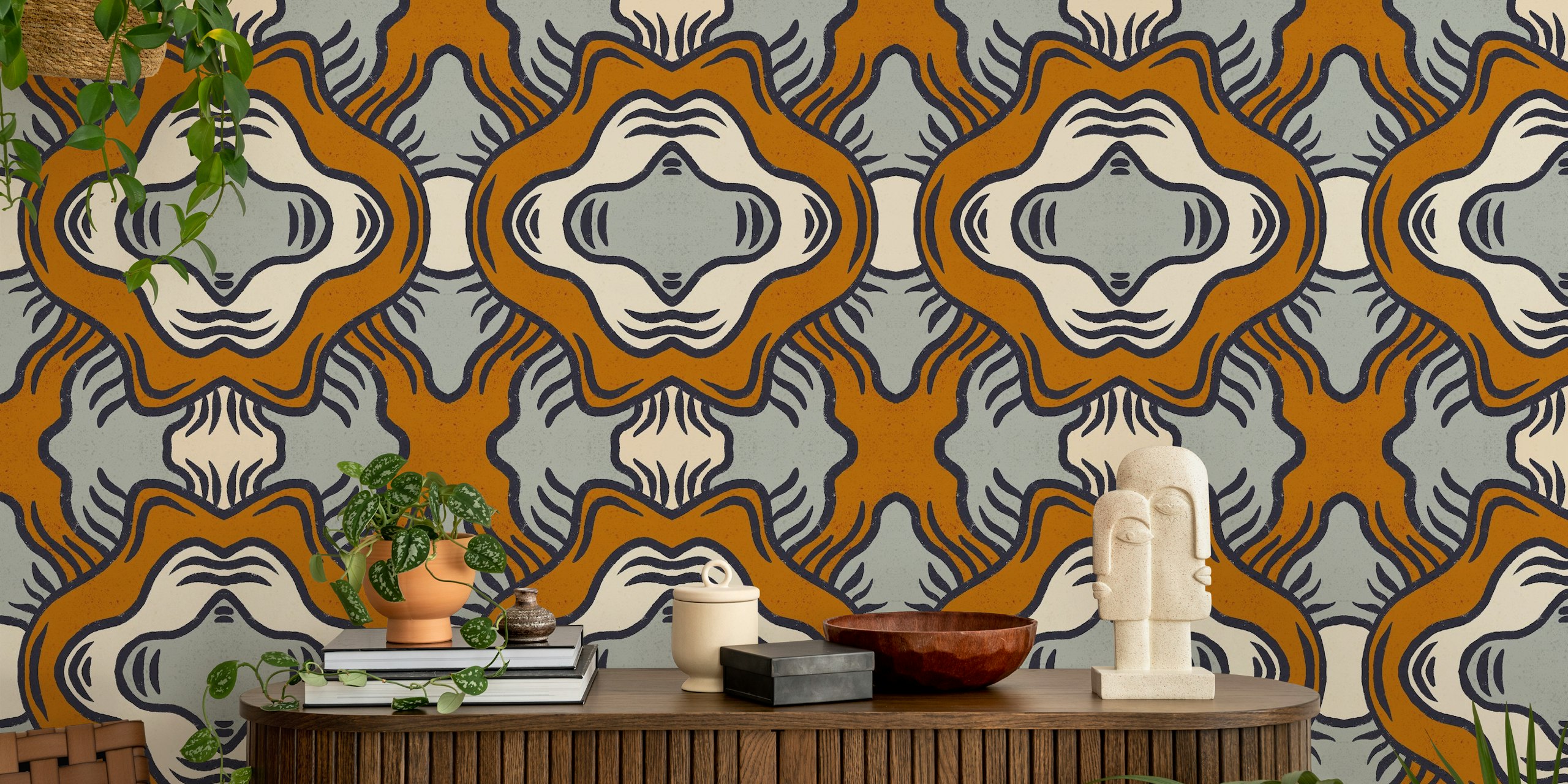 Diseño de papel tapiz Bold boho en una habitación
