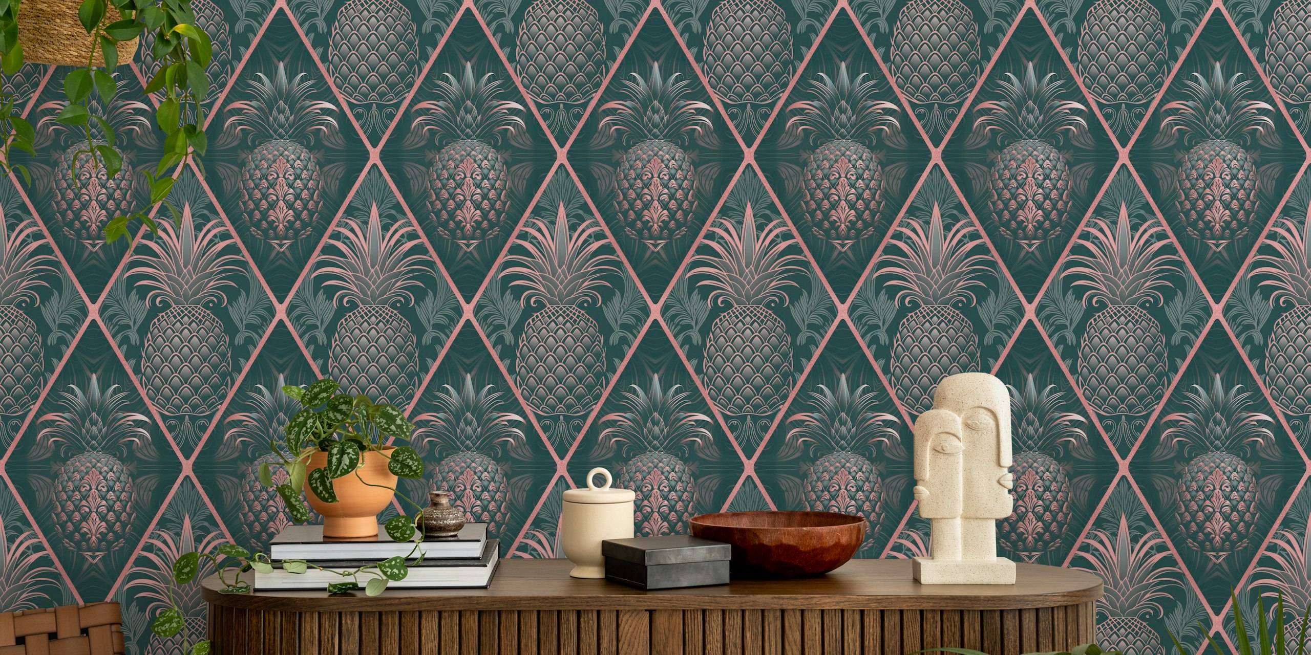 Art Deco pineapple wallpaper in a room