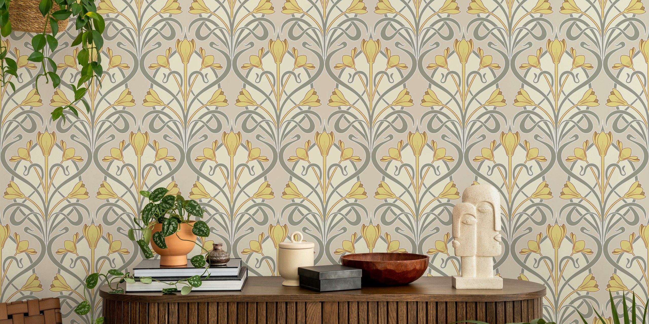 Crocus Art Nouveau wallpaper in a room
