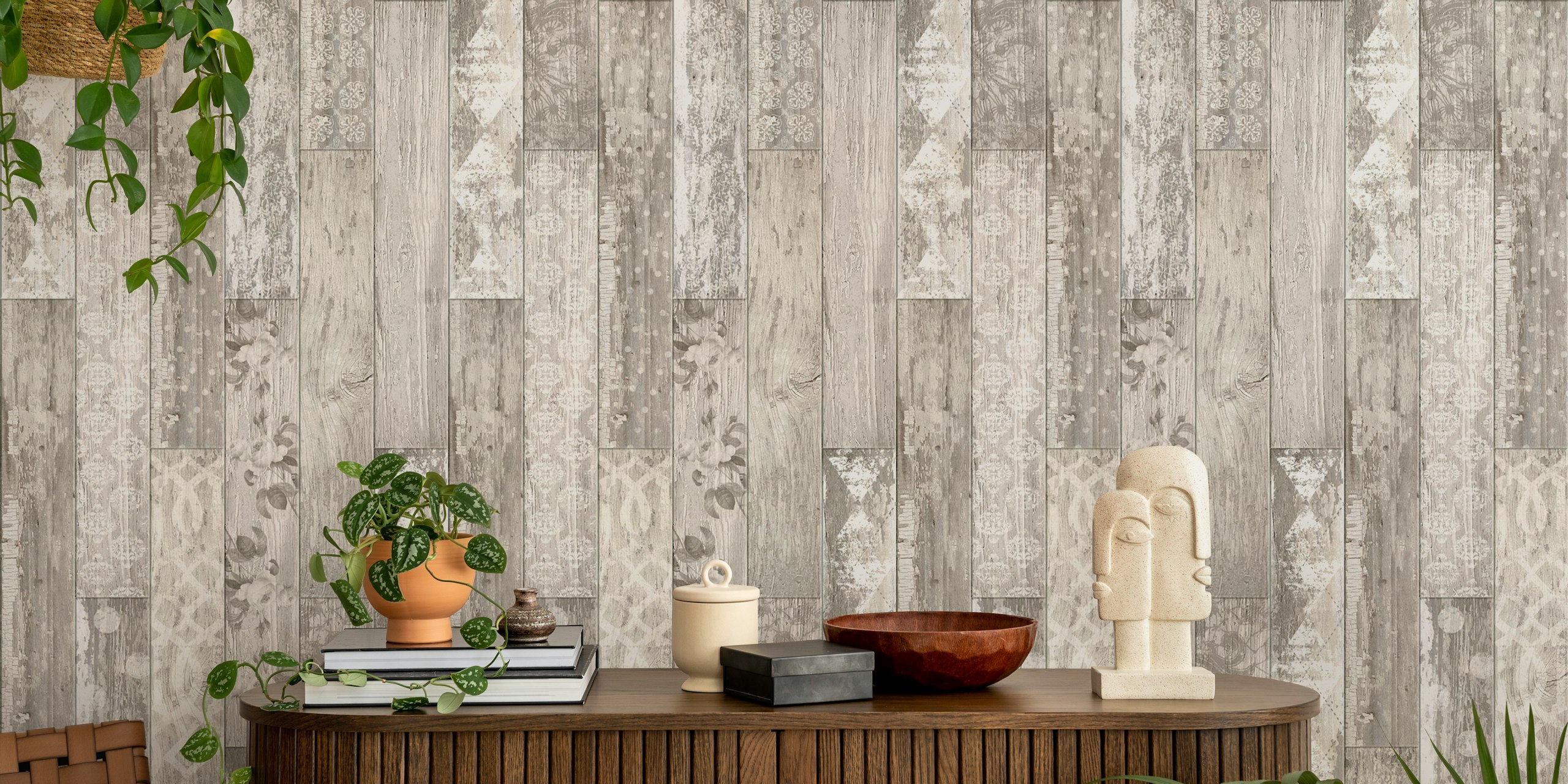 Vintage wood tiles pattern tapeta u sobi