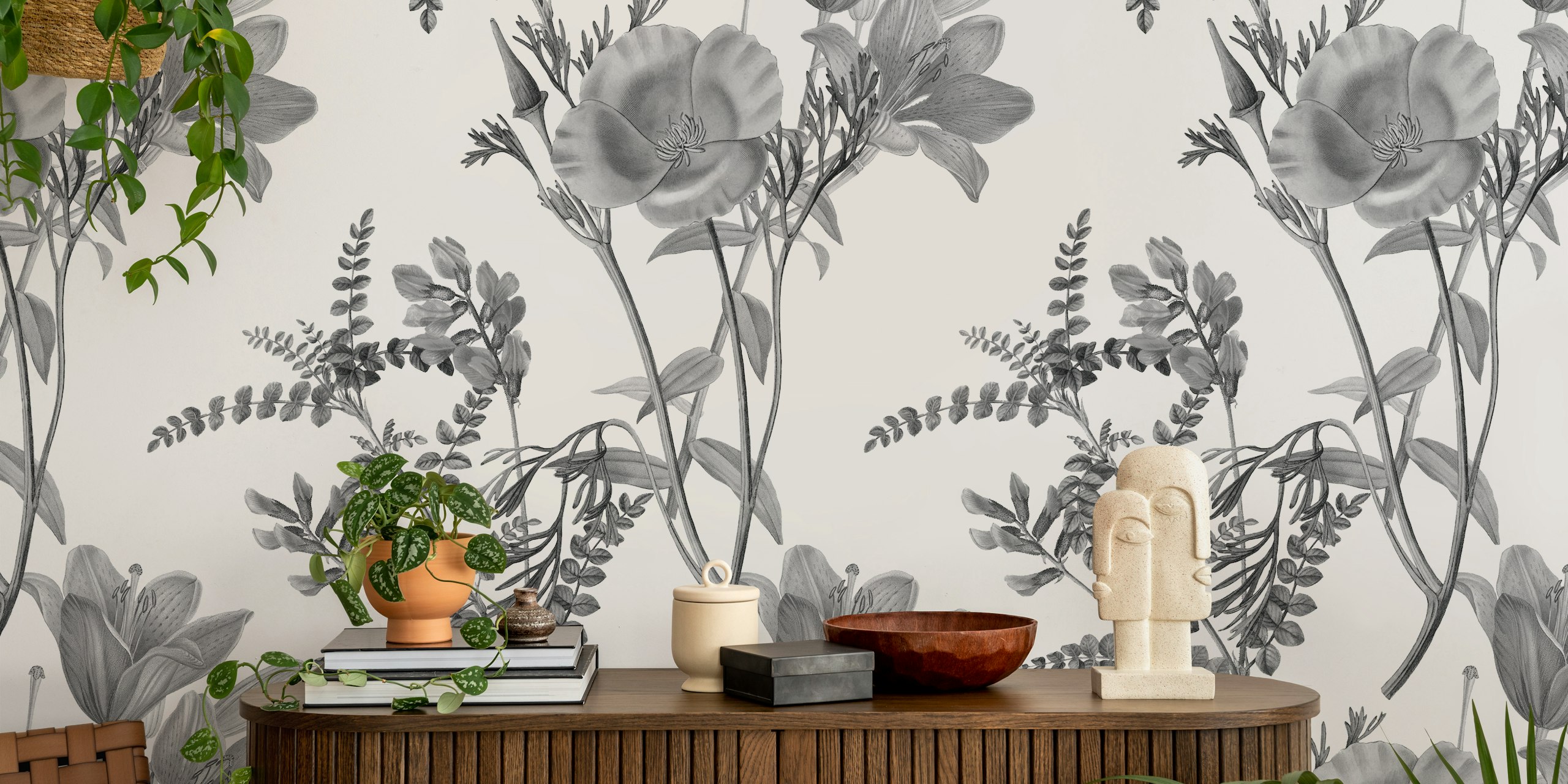 Tapeta Black and White Floral Pattern