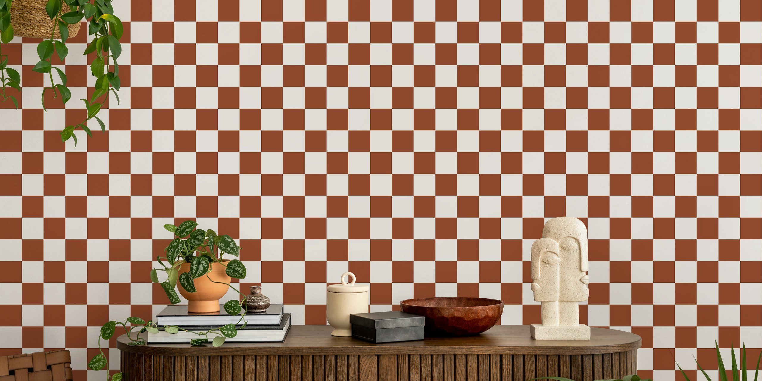 Brown and white checkerboard pattern wallpaper