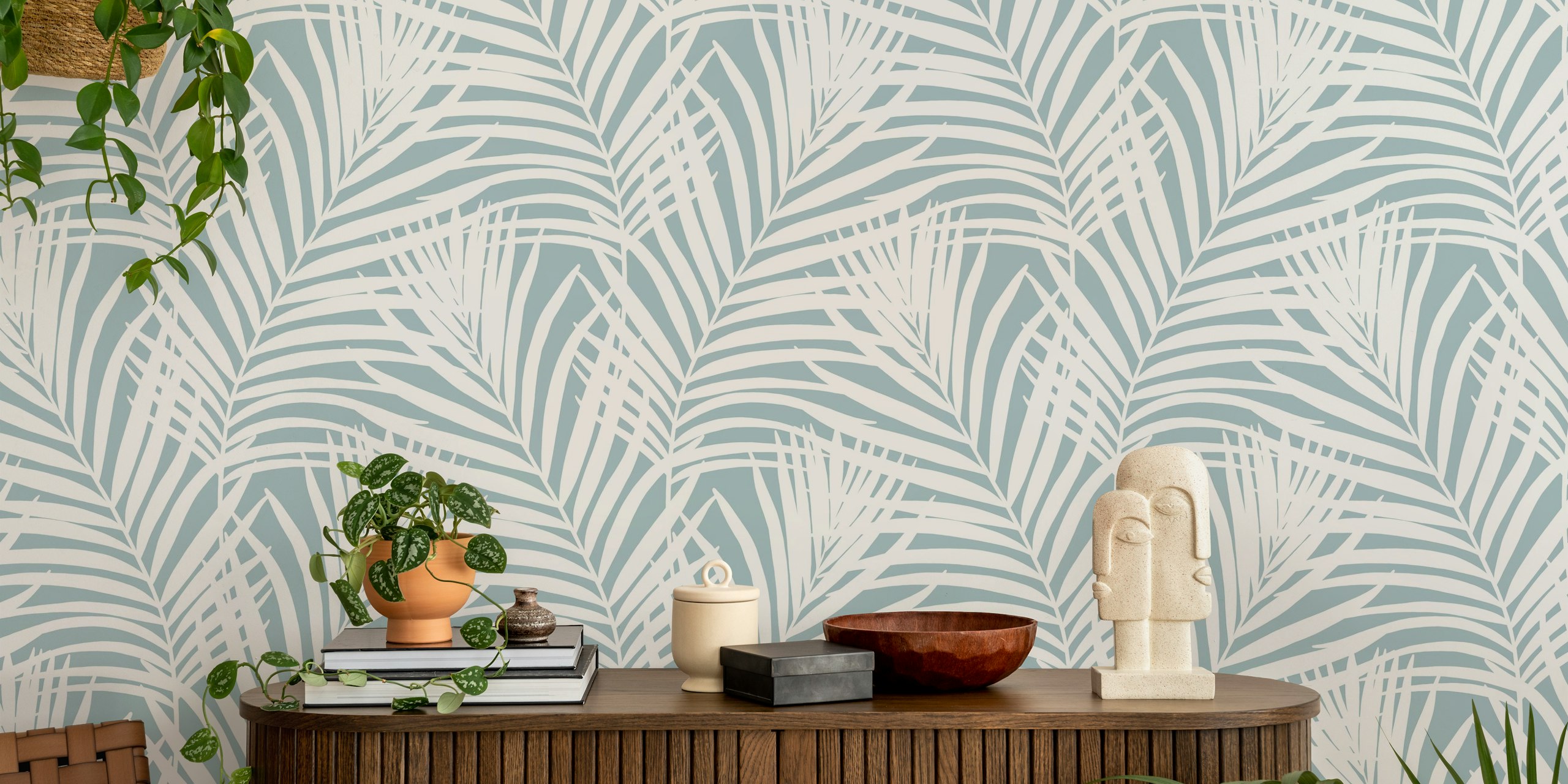 Coastal Palm Leaves - Scandi Blue 1 v místnosti