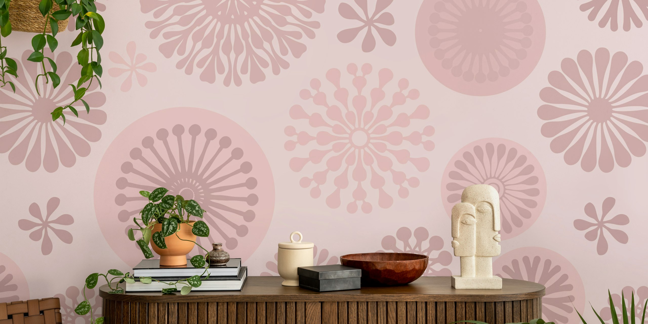 Floral Whimsy Retro Flowers wallpaper in a room