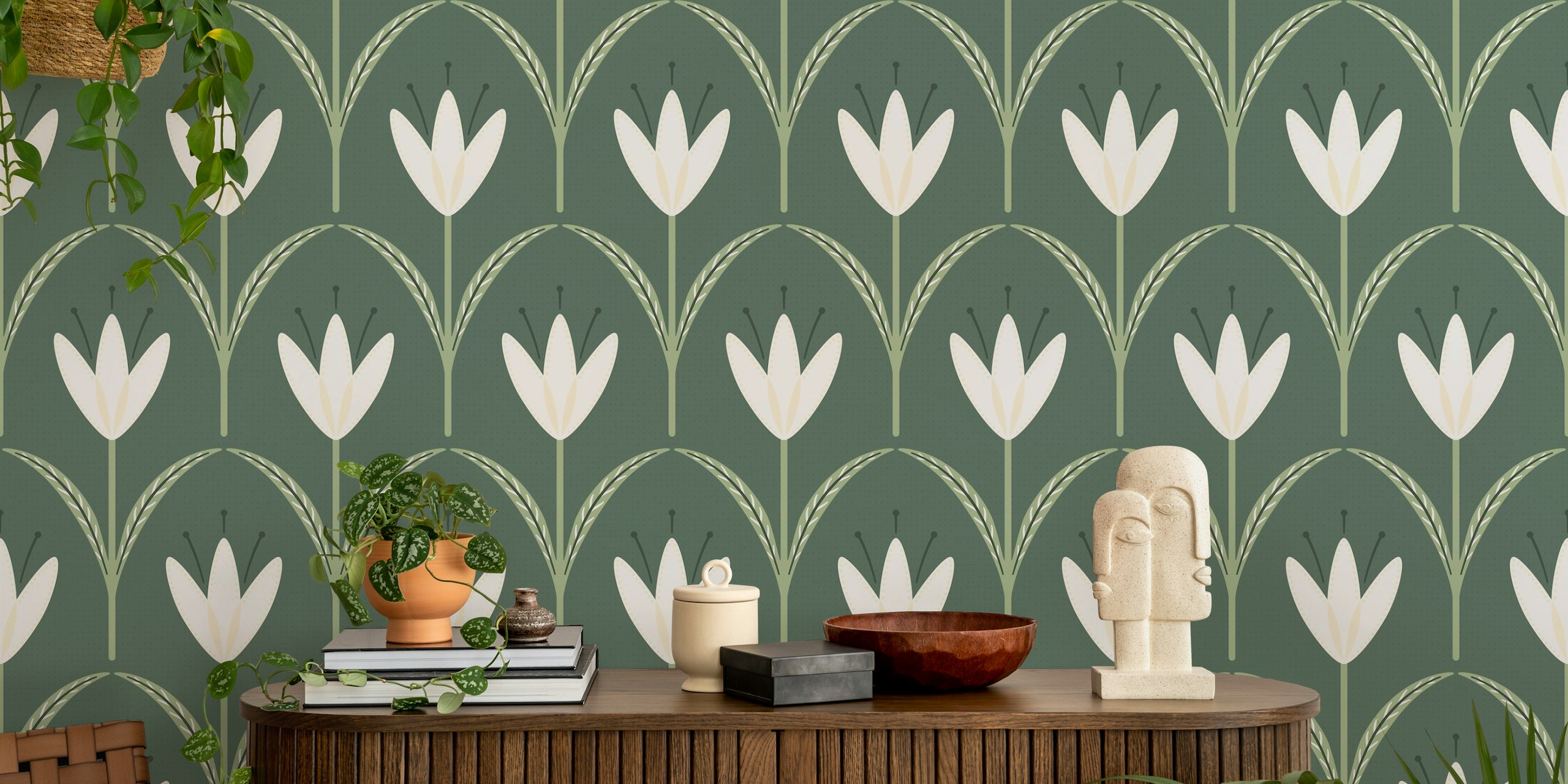 Classical simple flowers sage papel pintado en una habitación