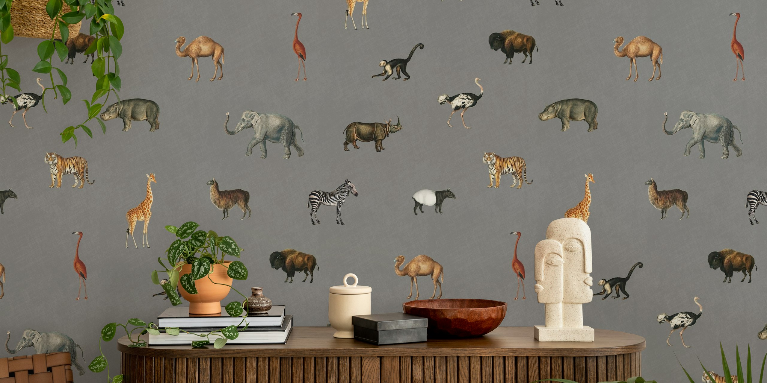 Savanna march in grey wallpaper in a room