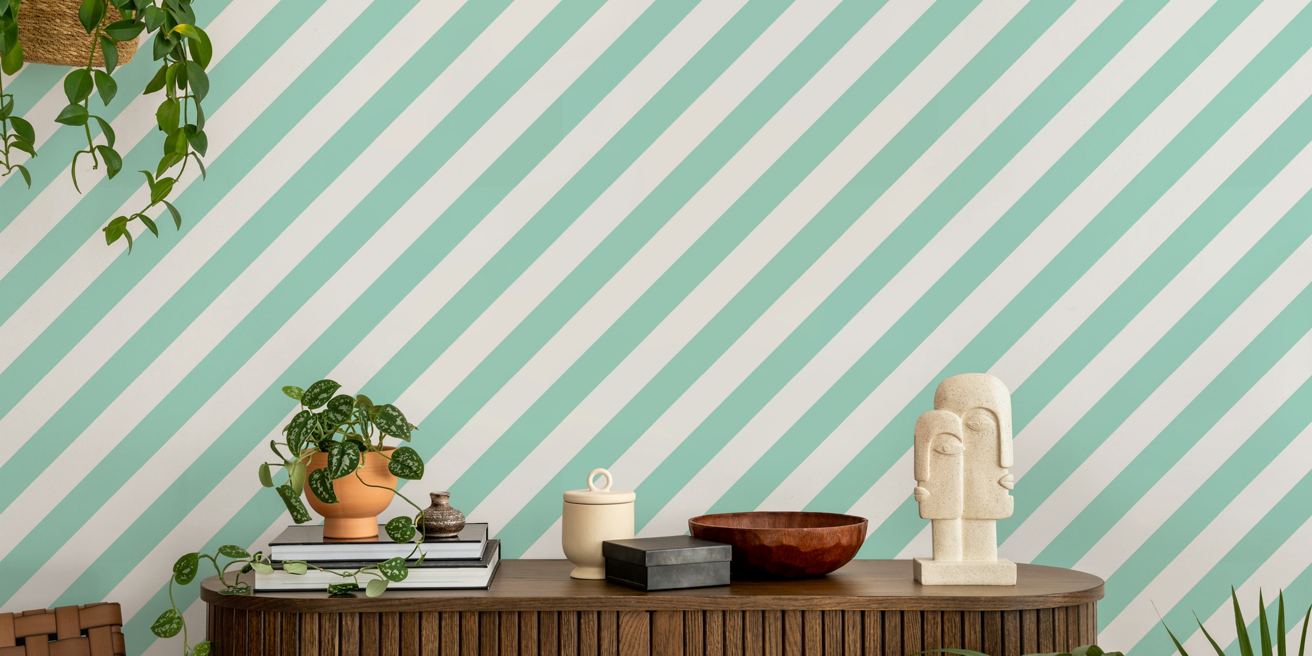 Mint diagonal stripes pattern wallpaper