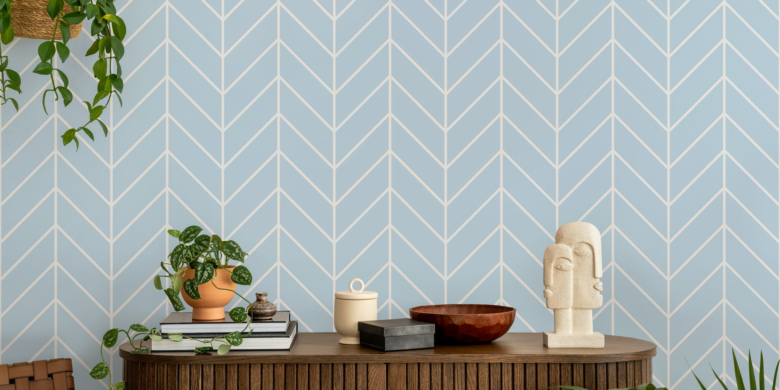 Chevron pattern wallpaper in a room