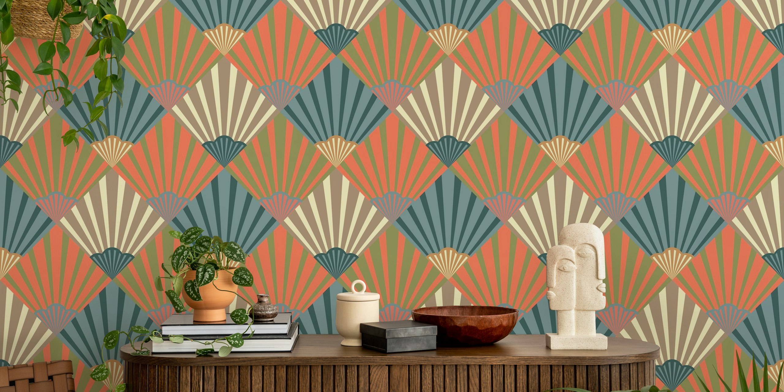 Sunrise Carta Da Parati Art Déco Diamond Burst Con Motivi Geometrici Nei Colori Dell'alba