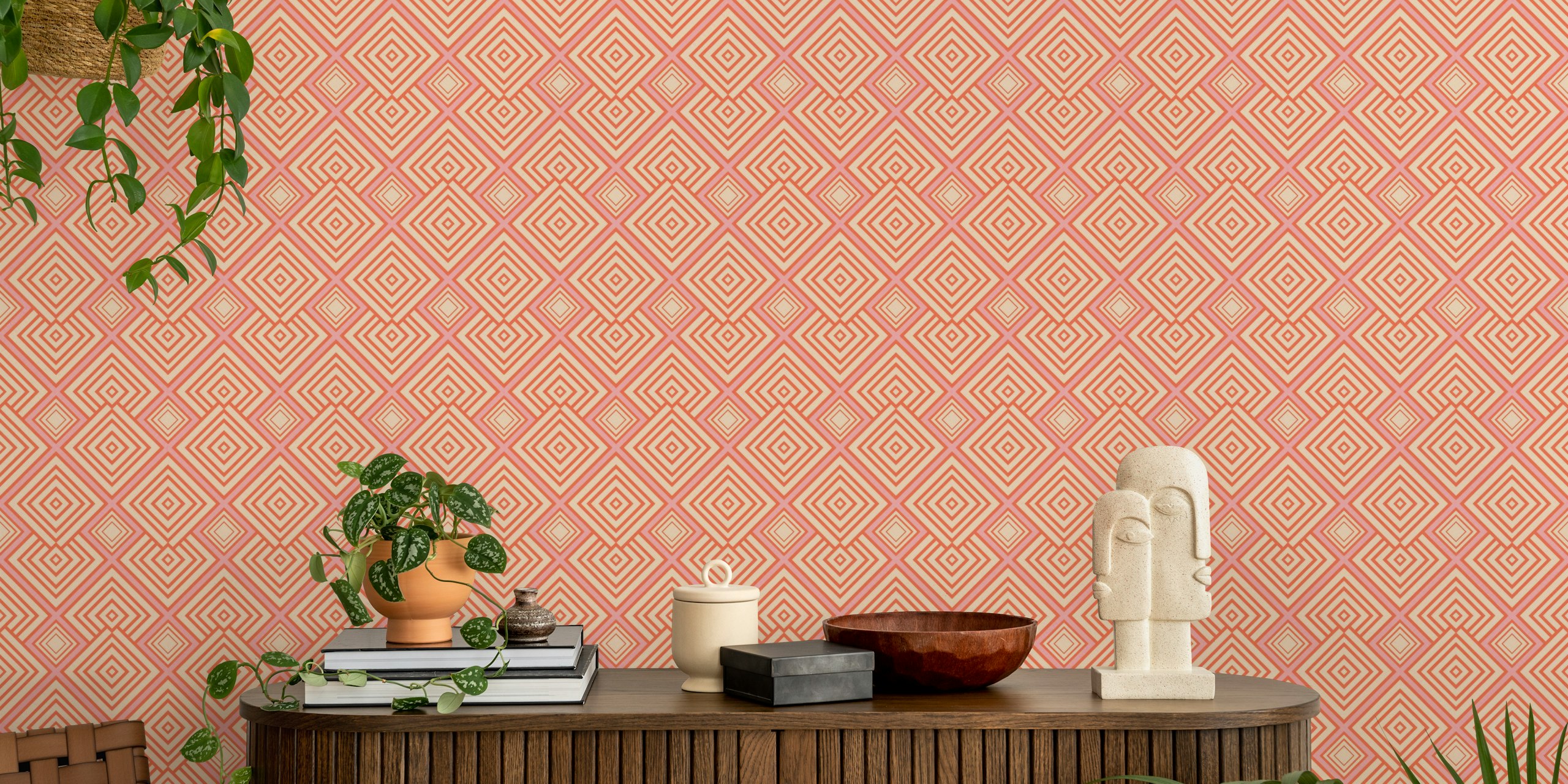 Art Deco geometric wallpaper in room setting