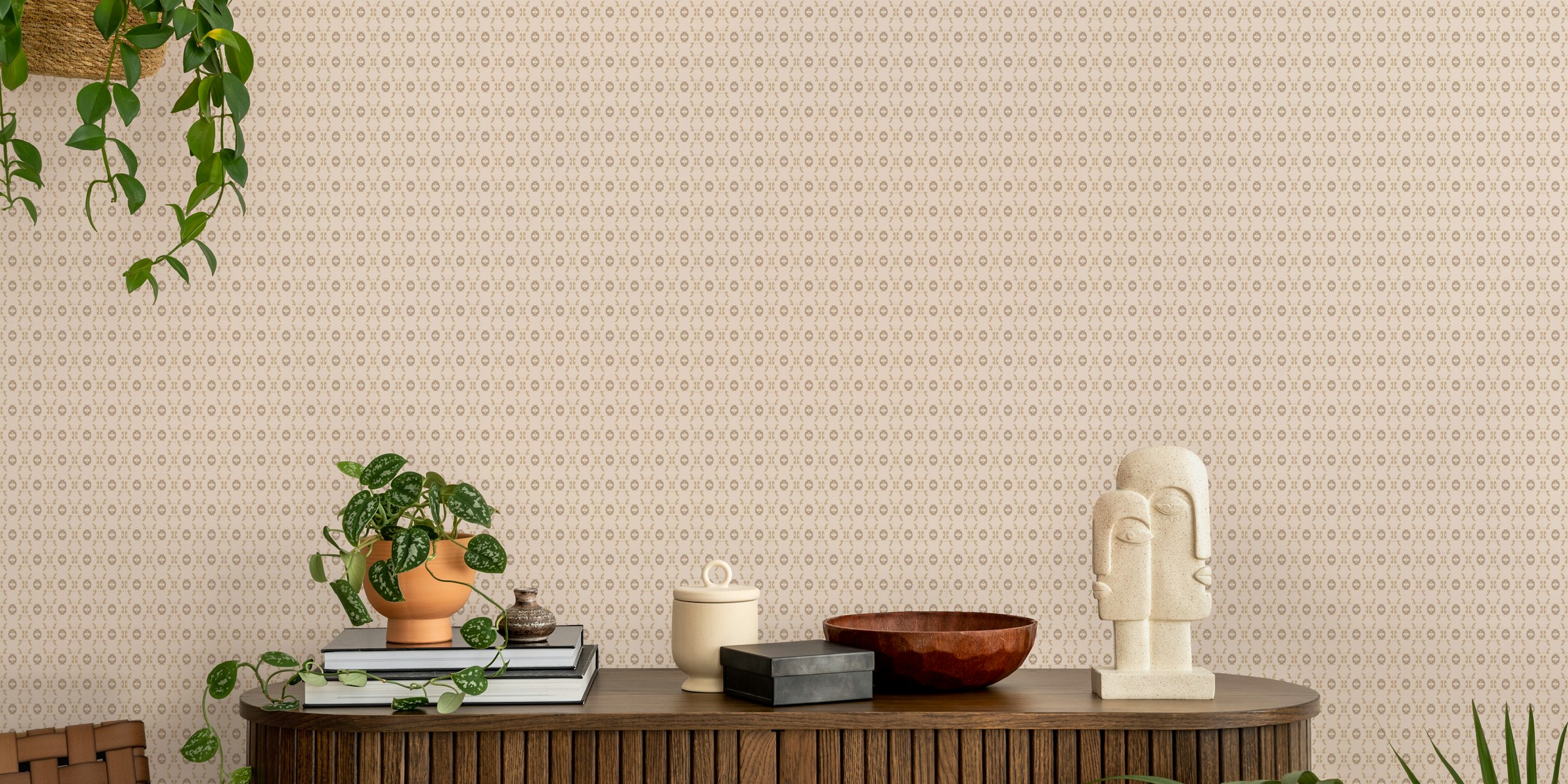 Peach Abstract Ornaments wallpaper in una stanza