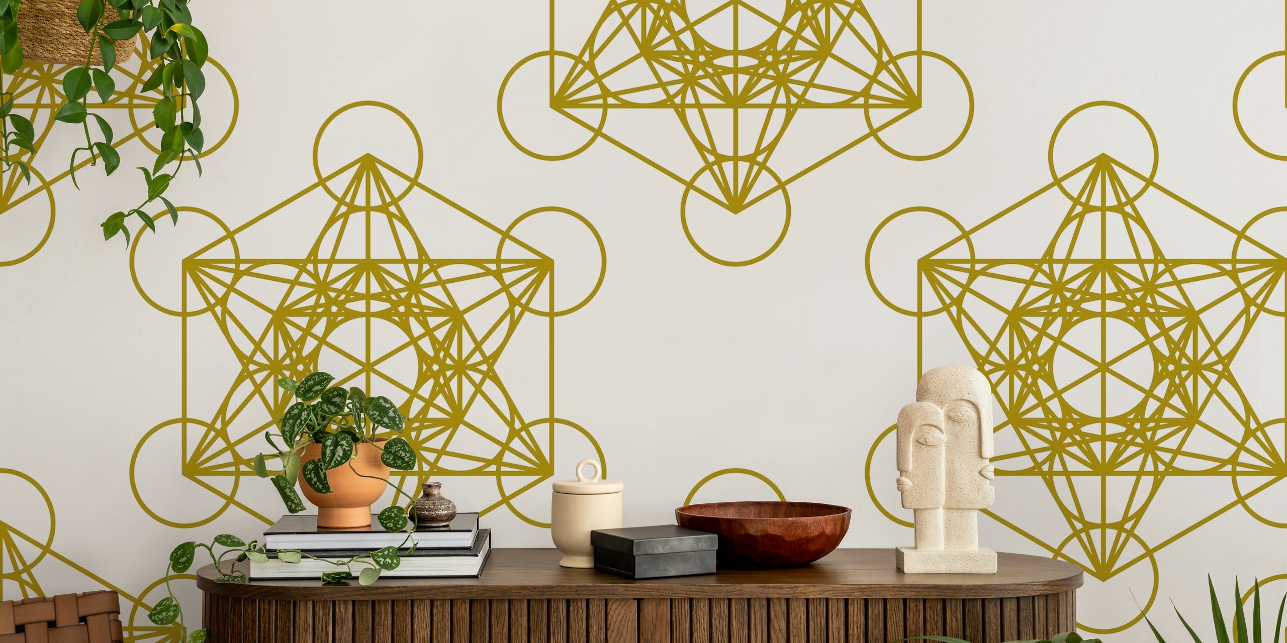 Gold and white Metatron's Cube design wall mural