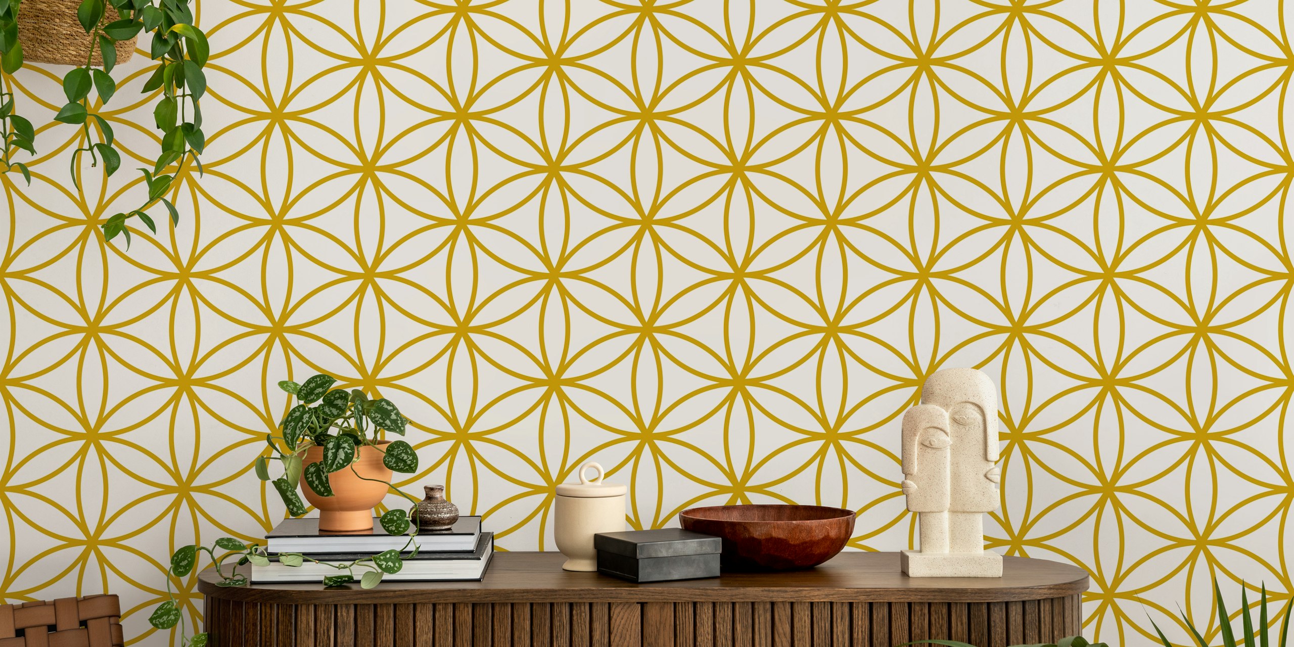 Flower of Life hellig geometri wallpaper i et rom