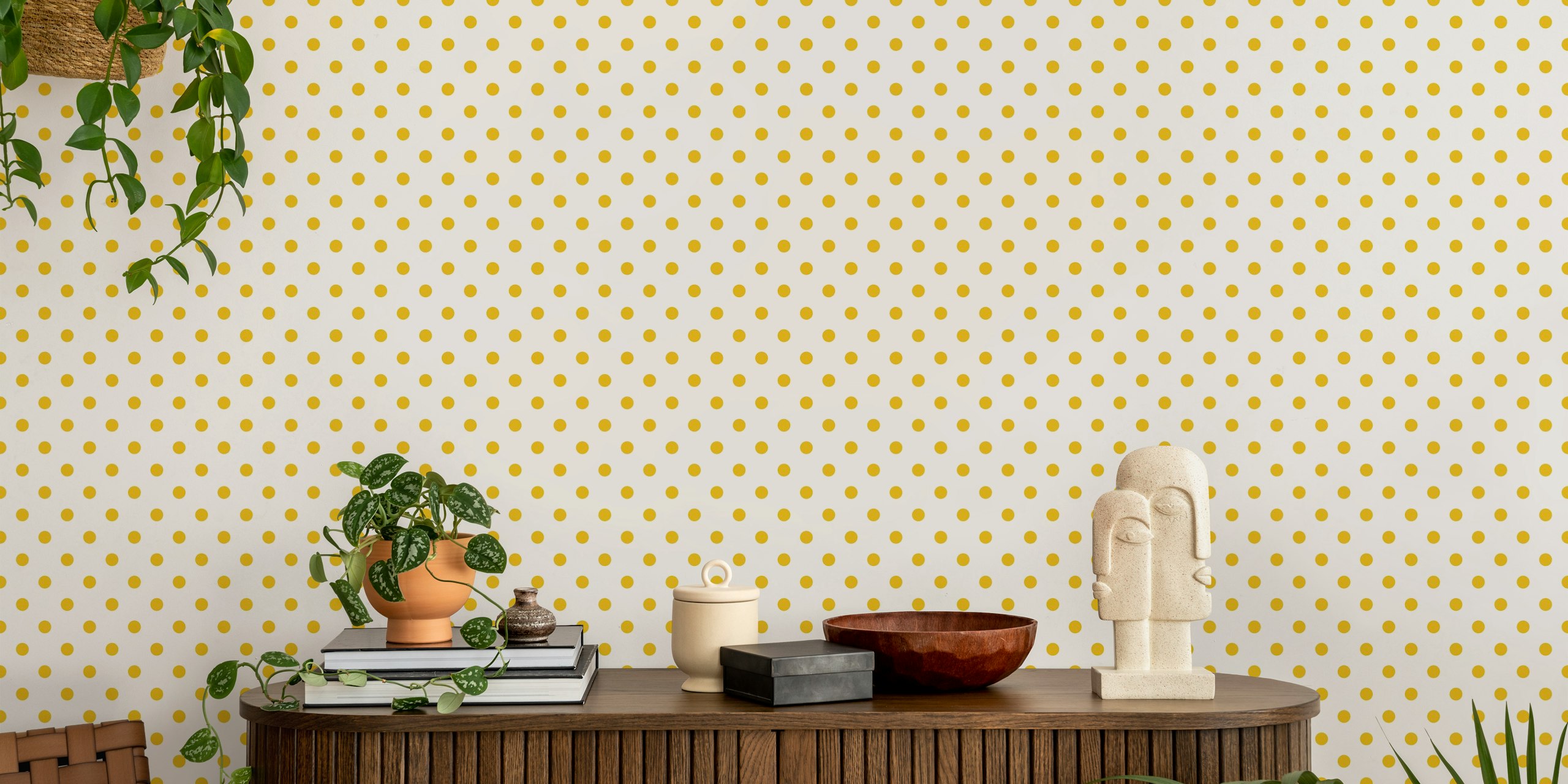 Gold Polka Dots wall mural on a white background