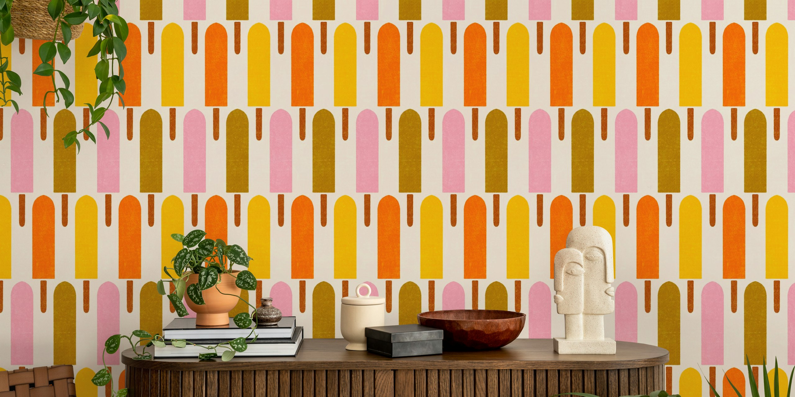Popsicle pattern in pink, orange, yellow, and green wallpaper