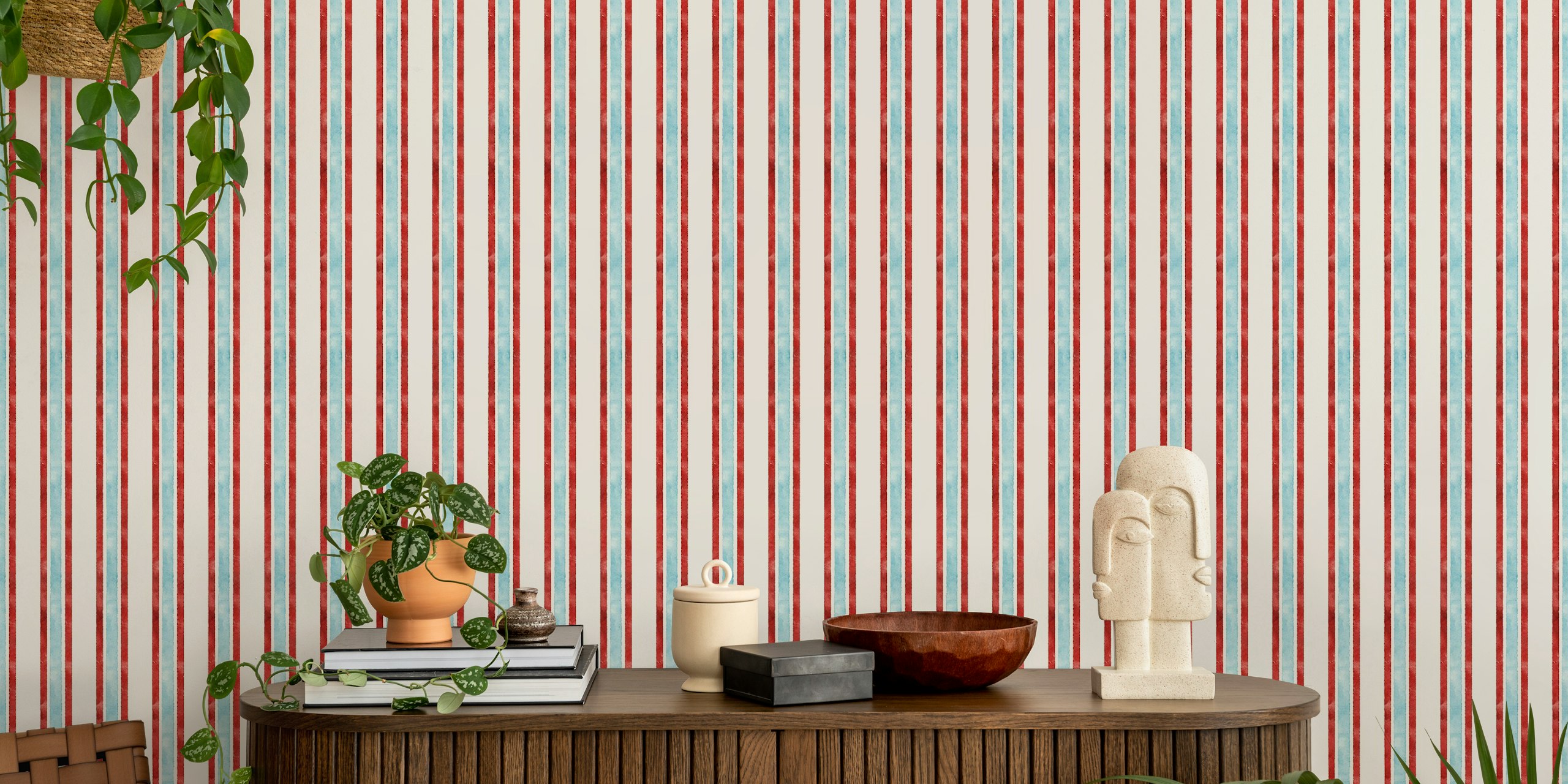 Komochi Japanese stripes wallpaper displayed in a room
