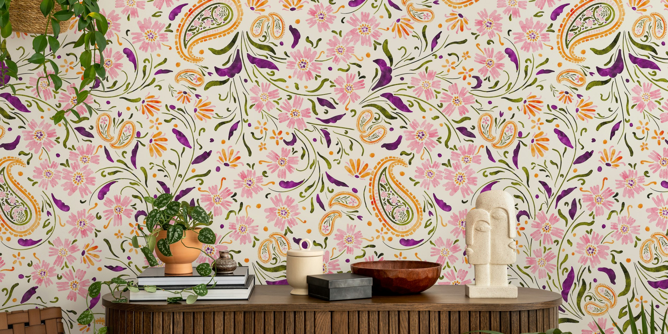 Floral paisley garden papier peint dans une pièce