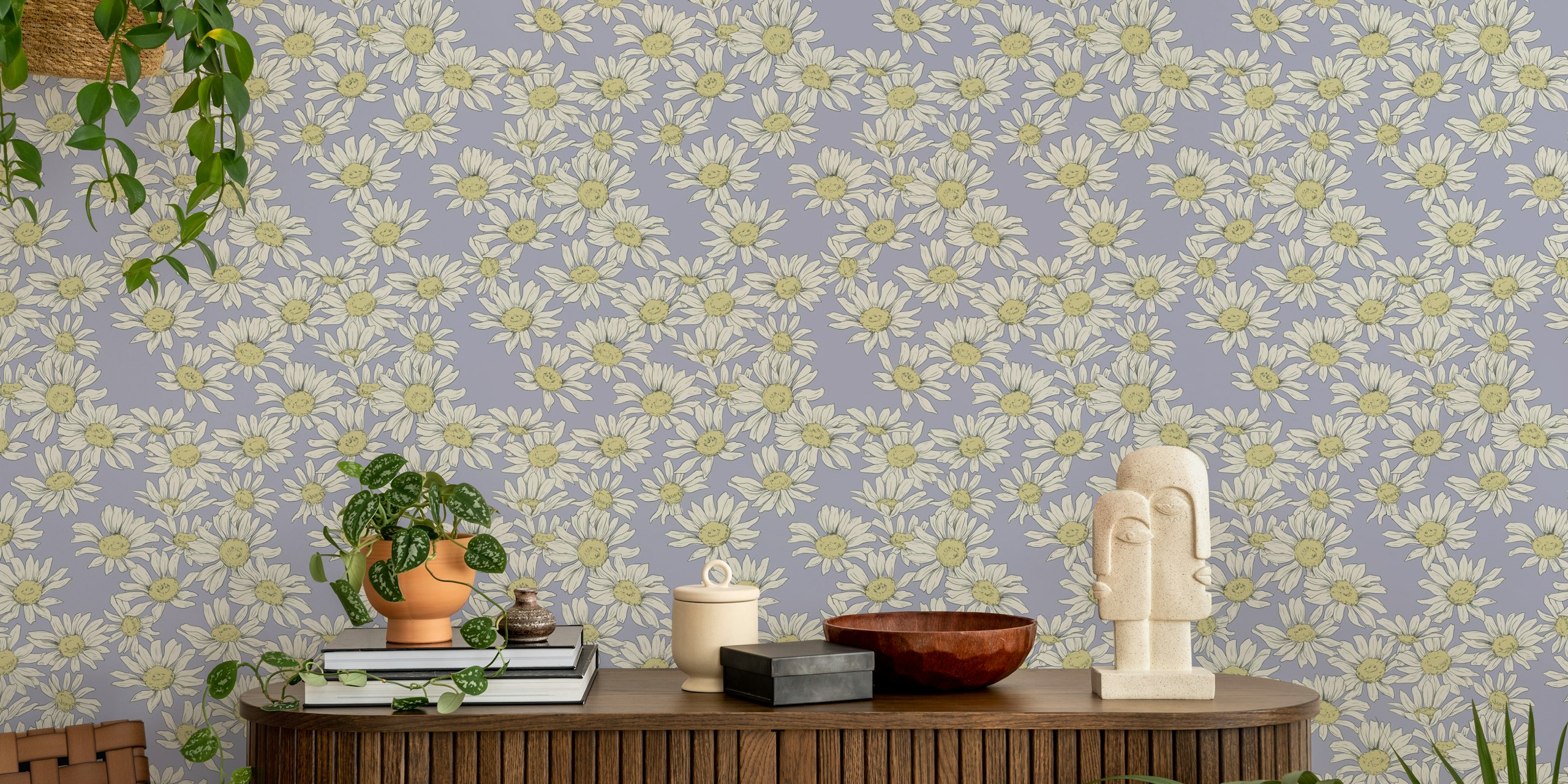 Dazzling Daisy Lilac blomster tapet i et rom