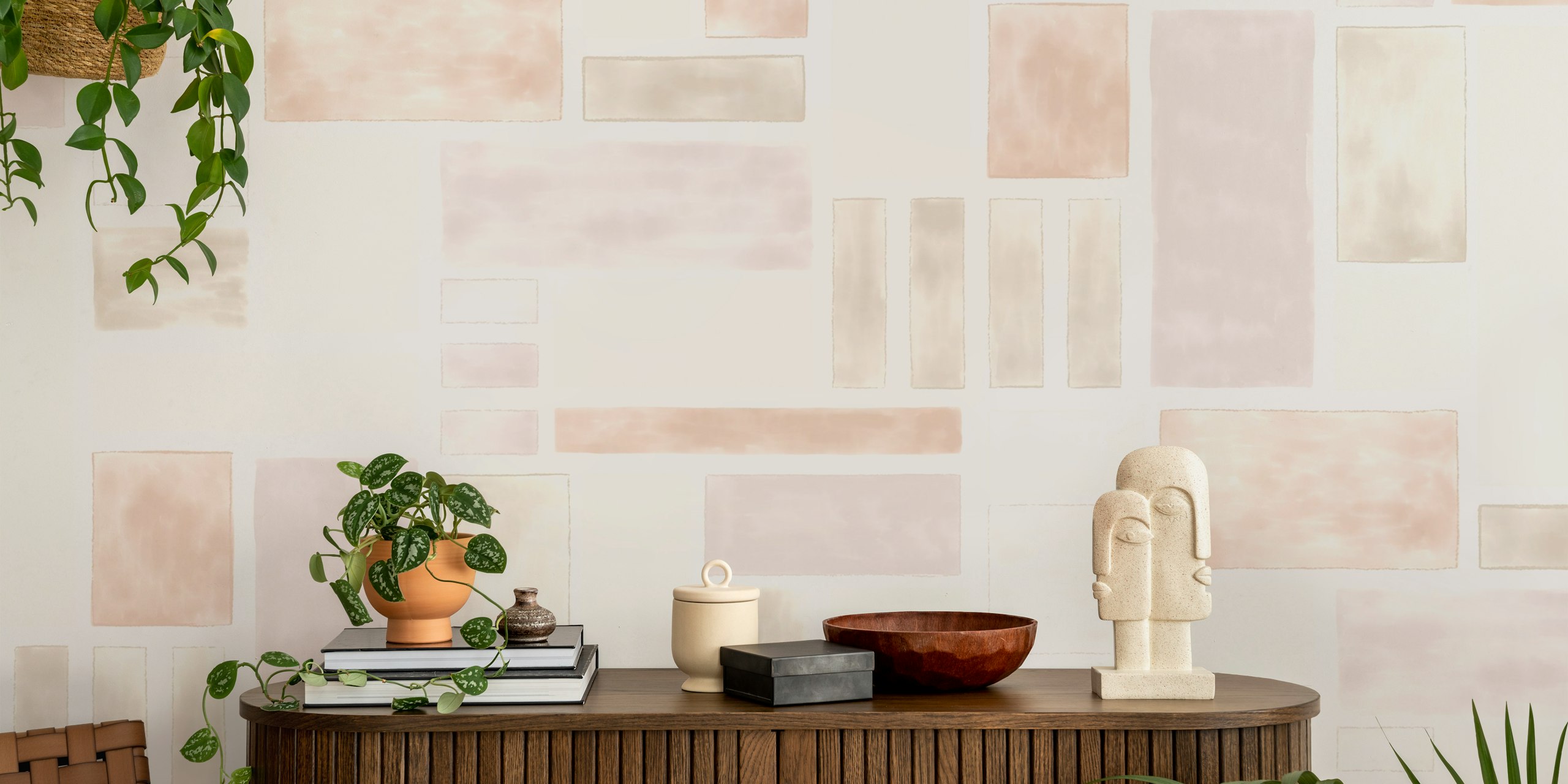 Watercolor tile mosaic wallpaper dans une pièce