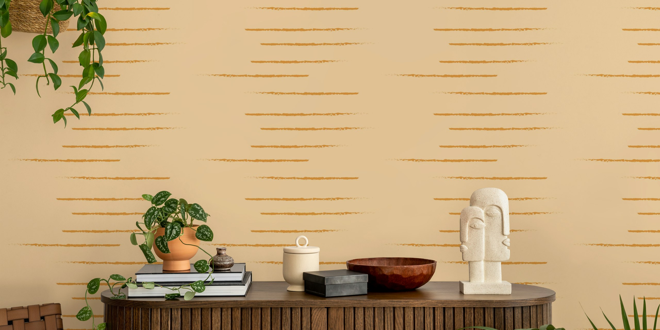 tapeta Warm Minimalism Stripe Tan Mustard