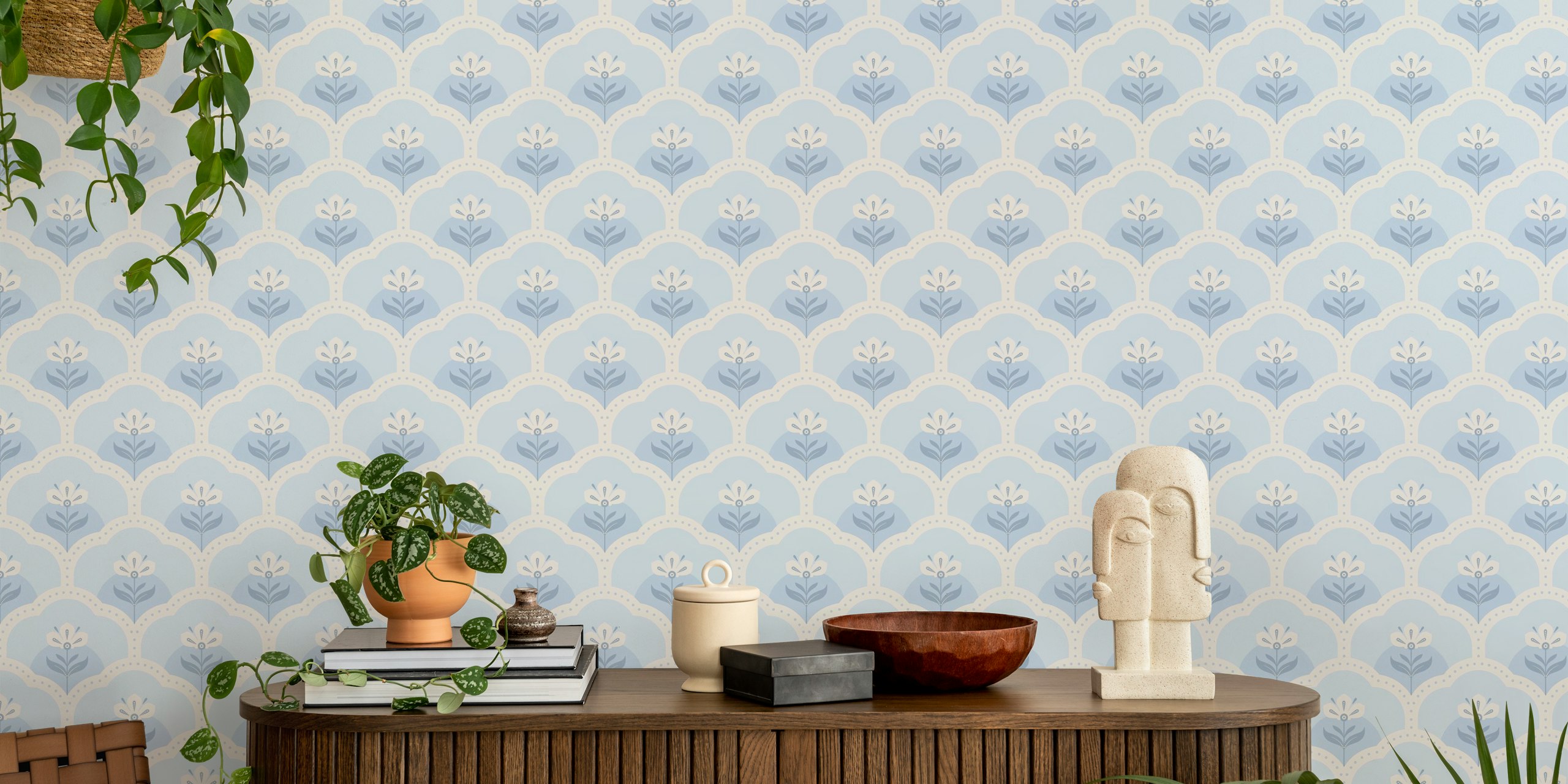 Tapeta Scallops-Lightblue zobrazená v místnosti