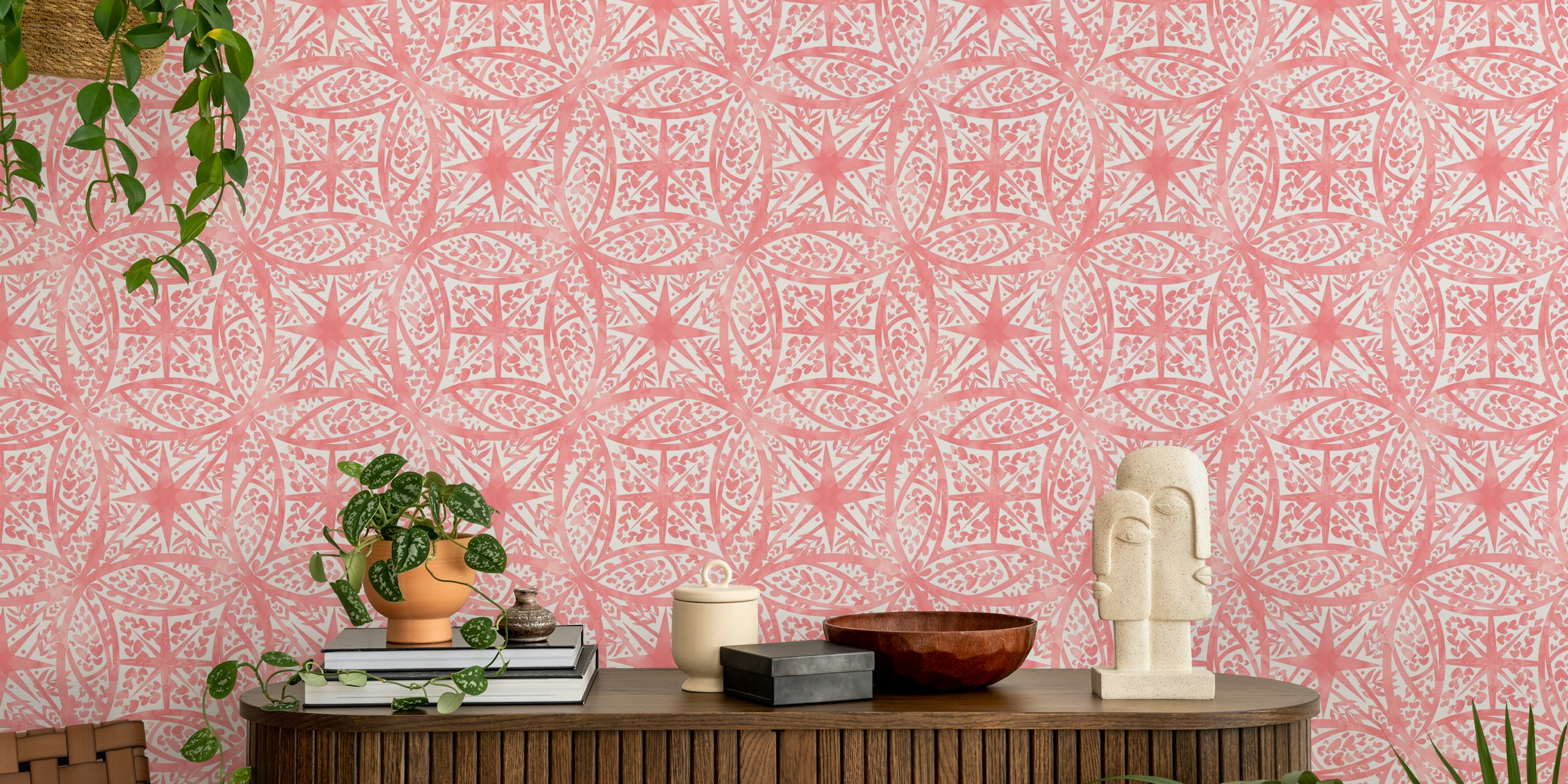 Tile circular leaves peach blossom tapetti huoneessa