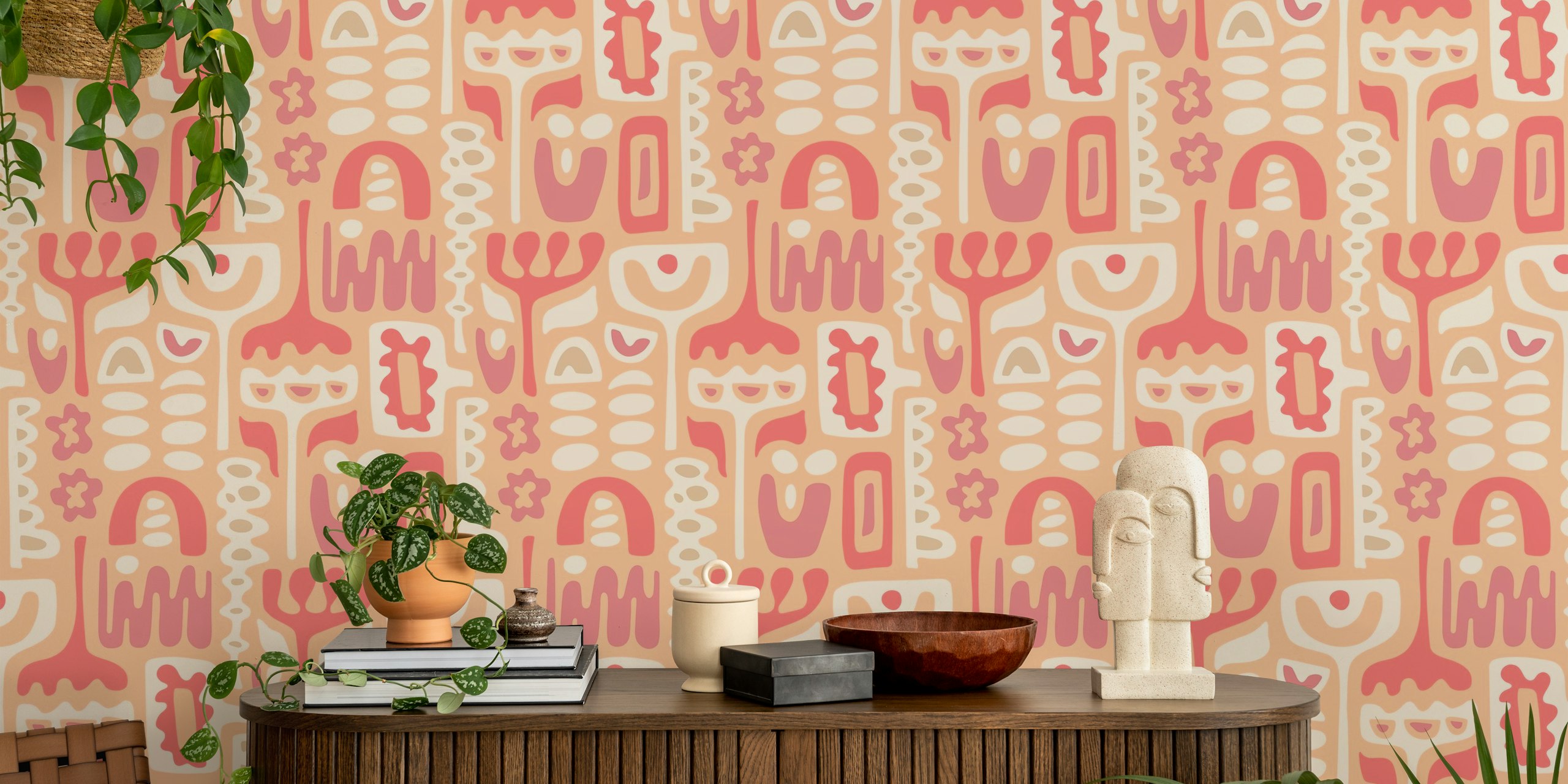 Retro abstract floral wallpaper in a room