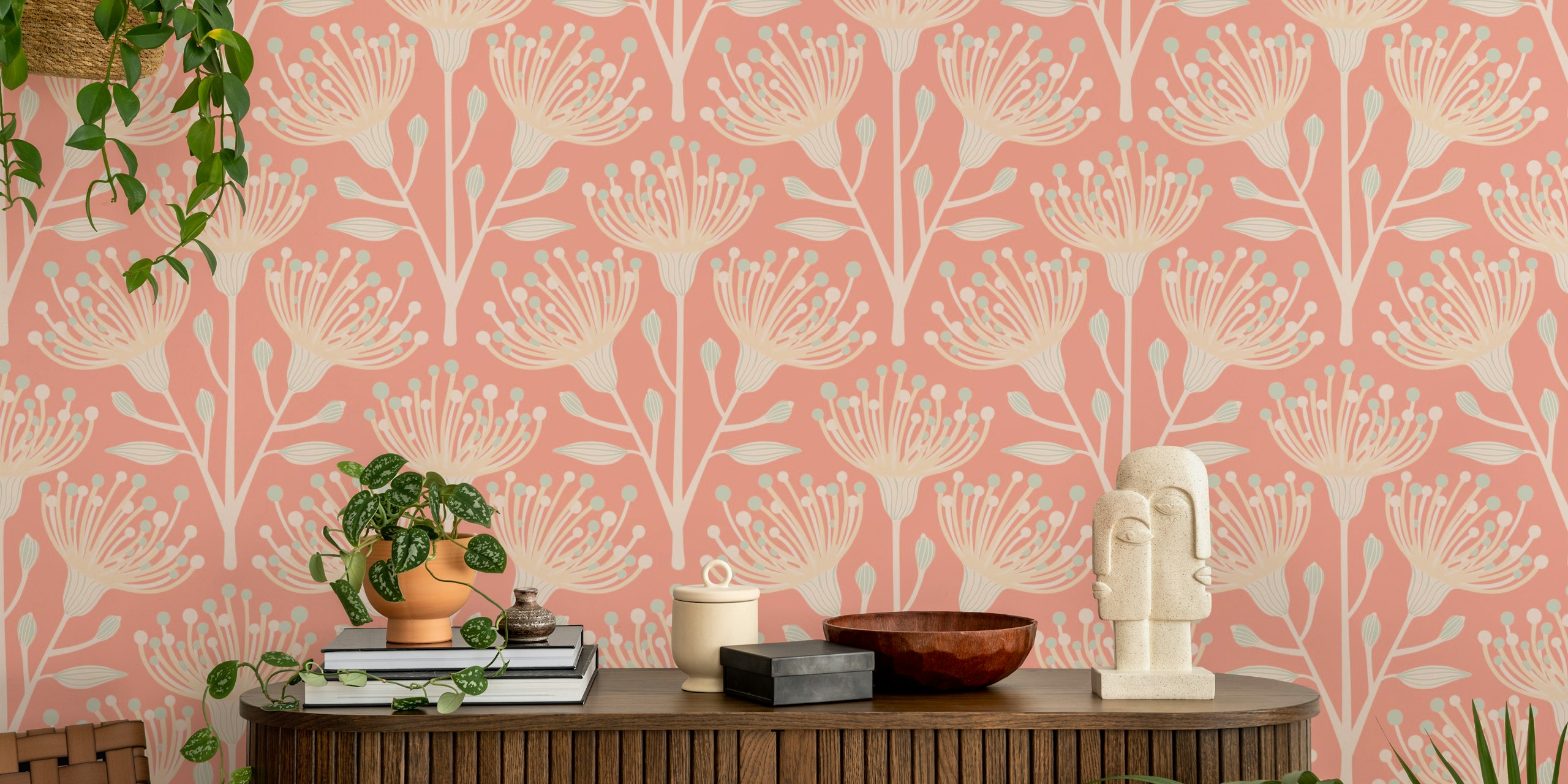 Eucalyptus Floral Botanical wallpaper in a room